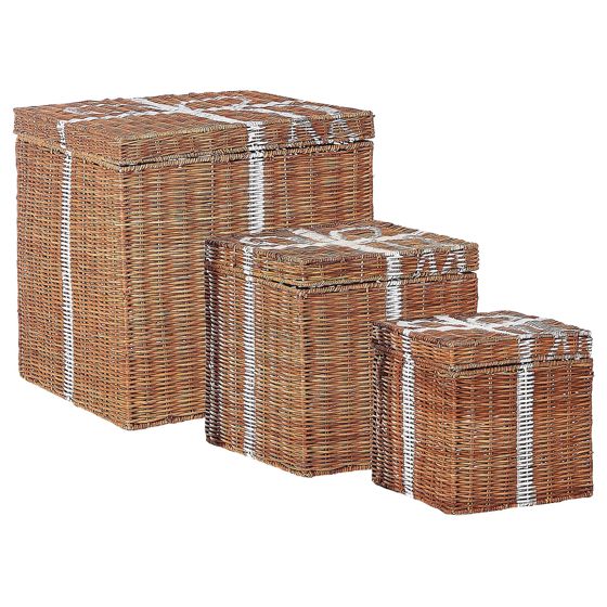 Sæt af 3 kurve Julegaver CADEAU Rattan Naturlig