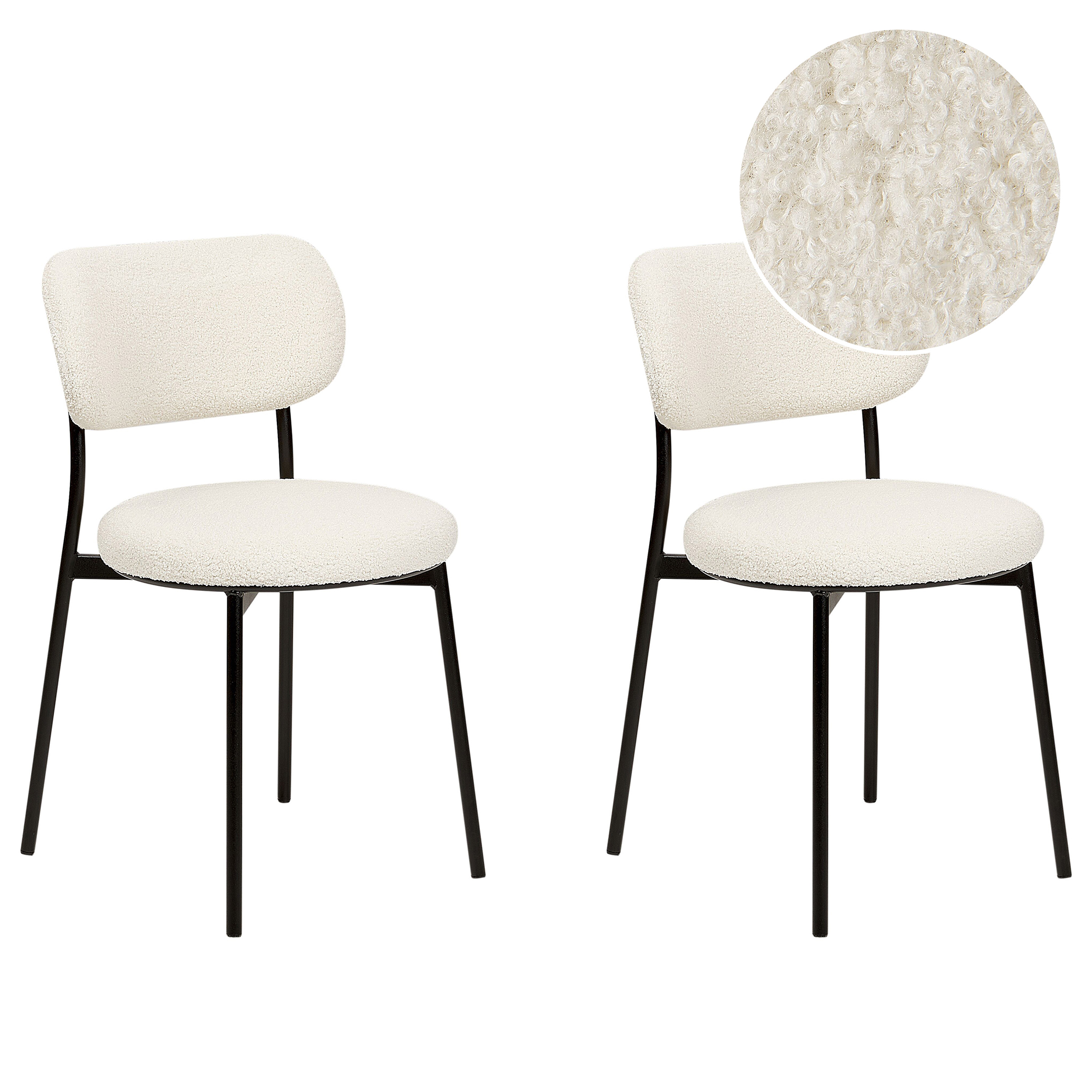 Sæt med 2 spisebordsstole CASEY Boucle Cremehvid