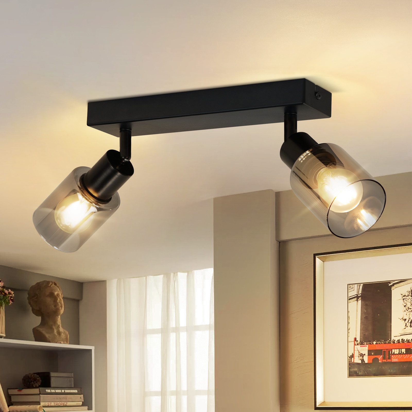 NETTLIFE - loftlampe spotlight 2 flammer sort industriel E14 loftlampe til stuen