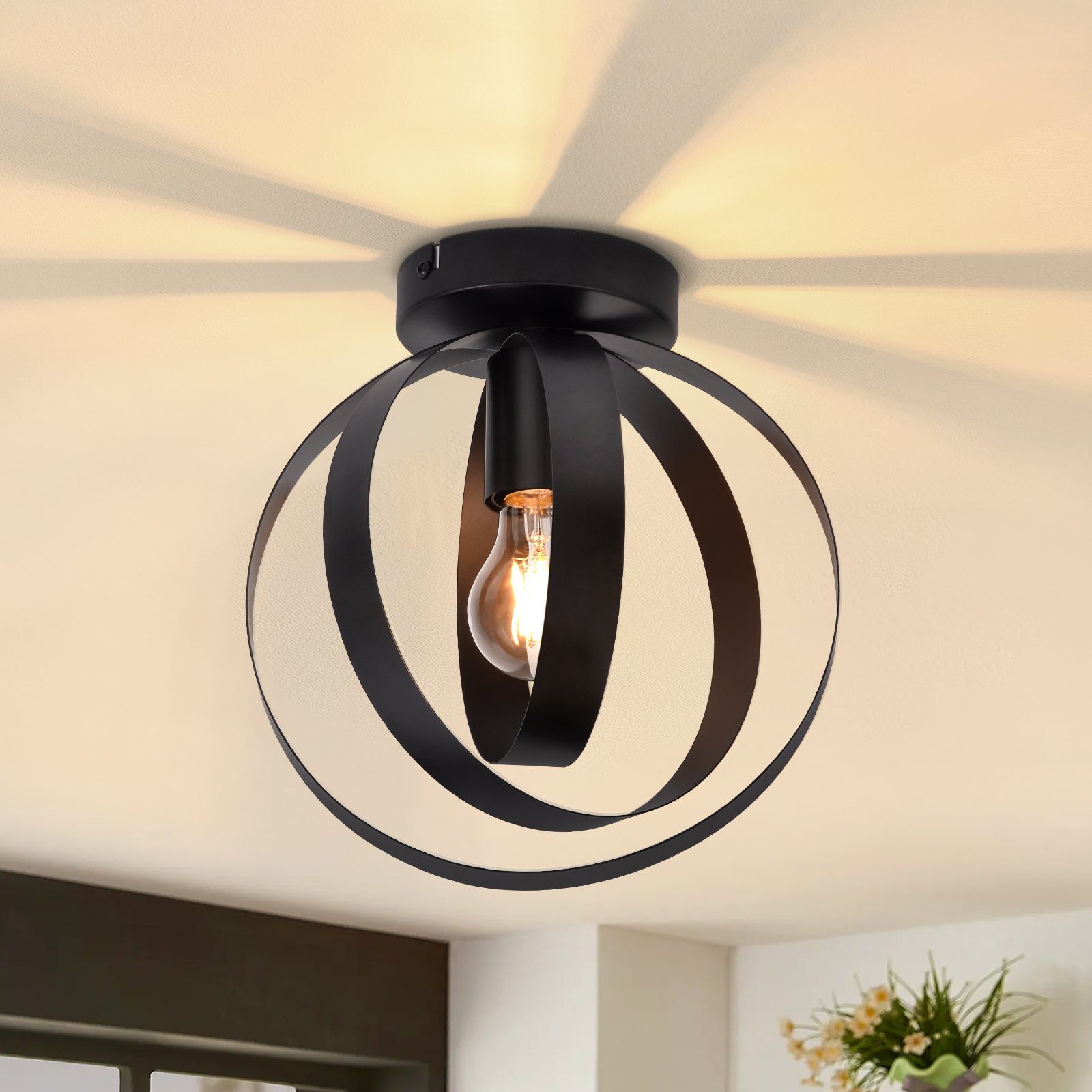 NETTLIFECoftlampe E27, industriel metal, sort Køkkenlampe i korridor, retro lampe, vintage spisebord, skærmindretning, stue soveværelse