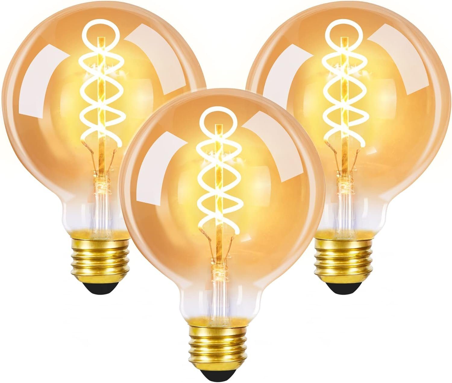 NETTLIFE 3 stk. E27 LED - vintage - pærer retro Edison - pære G80 4W dekorativ sfærisk glødetrådspære varm hvid 2200K