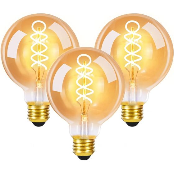 NETTLIFE 3 stk. E27 LED - vintage - pærer retro Edison - pære G80 4W dekorativ sfærisk glødetrådspære varm hvid 2200K
