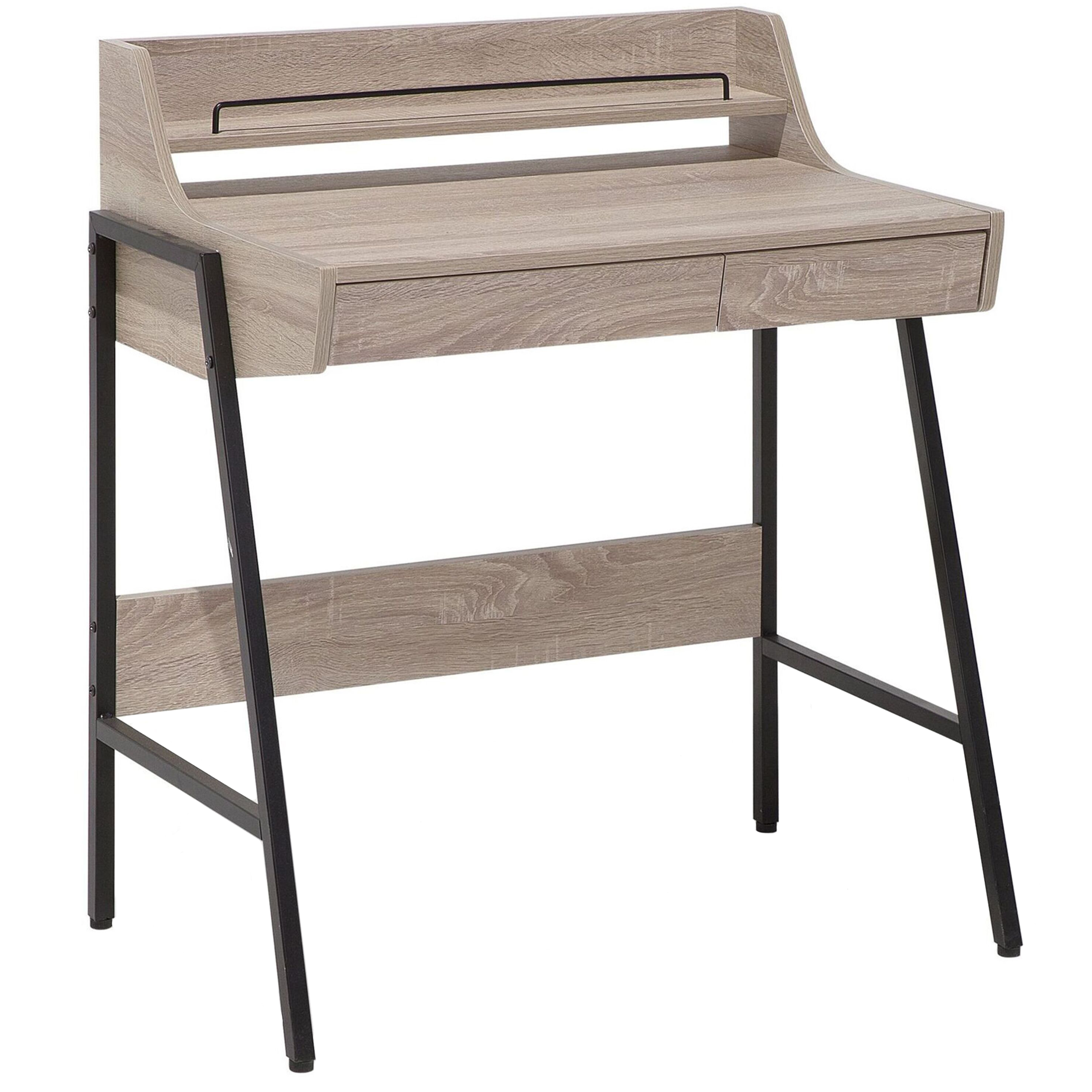 Skrivebord med påsat hylde BROXTON 77 cm 46 cm med skuffer Lysebrun
