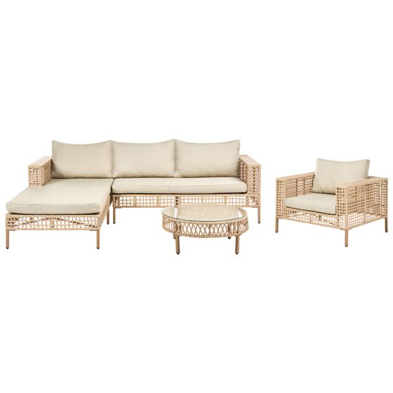 Loungesæt med bord 4 personers CALASETTA PE-rattan Beige Højrevendt