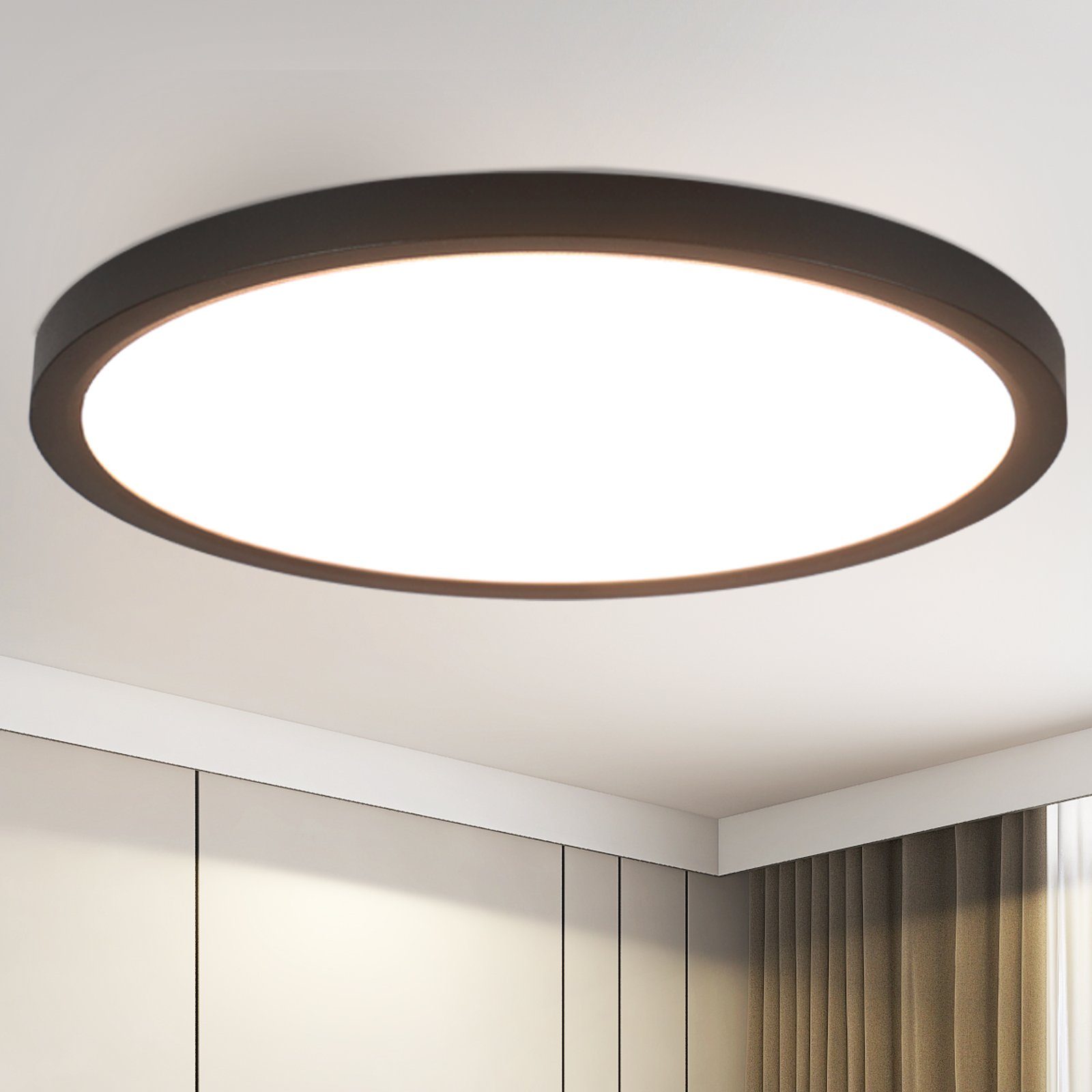 NETTLIFE LED - loftlampe, flad, sort, 4000K, til soveværelse, 24W Til badeværelse, entré, rund Til køkken