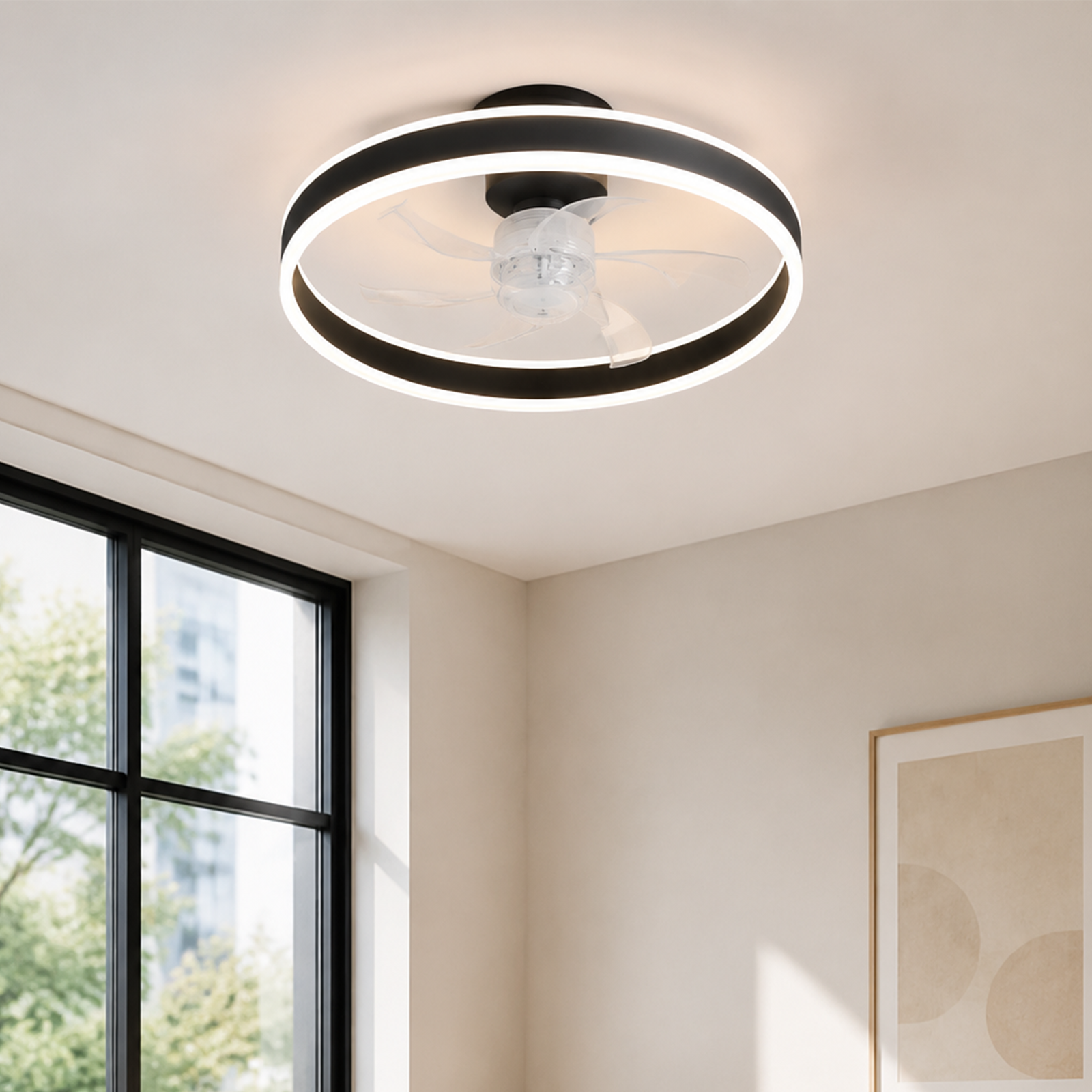 NETTLIFECeilingventilator med belysning, 34W, 40cm, støjsvag, dæmpbar, 3 farvetemperaturer og 6 hastigheder med fjernbetjening