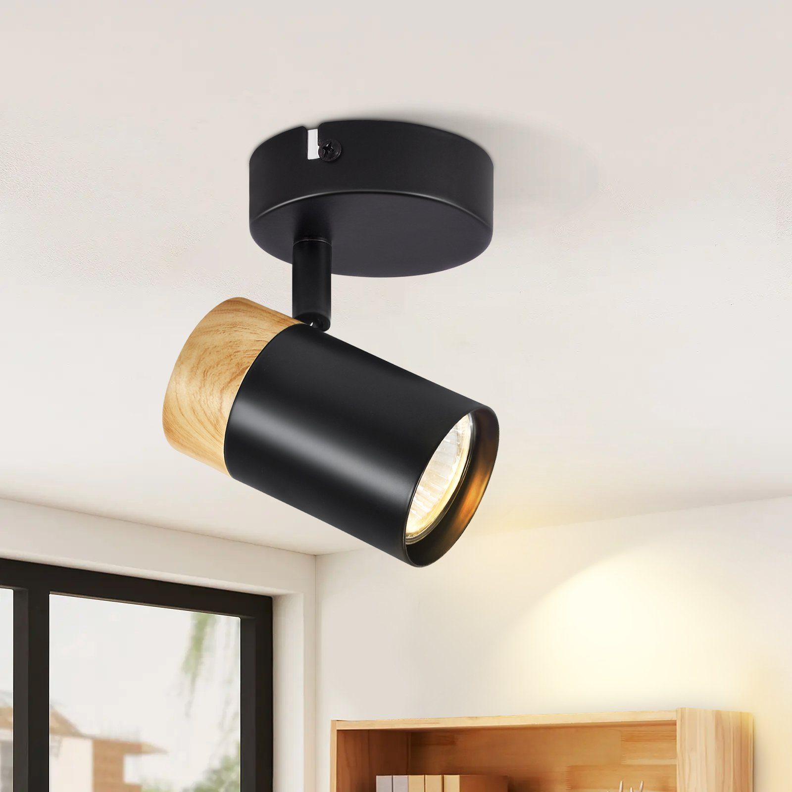 NETTLIFE LED - loftslampe, træ, GU10, drejelig, 330°, sort, vintage - indretning, til entré, stue, soveværelse, køkken