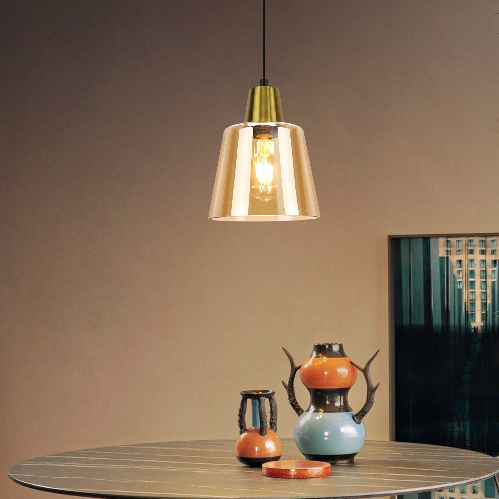 NETTLIFE Spisebordspendellampe, 3 flammer, vintage - glas, E27, pendellampe til stue