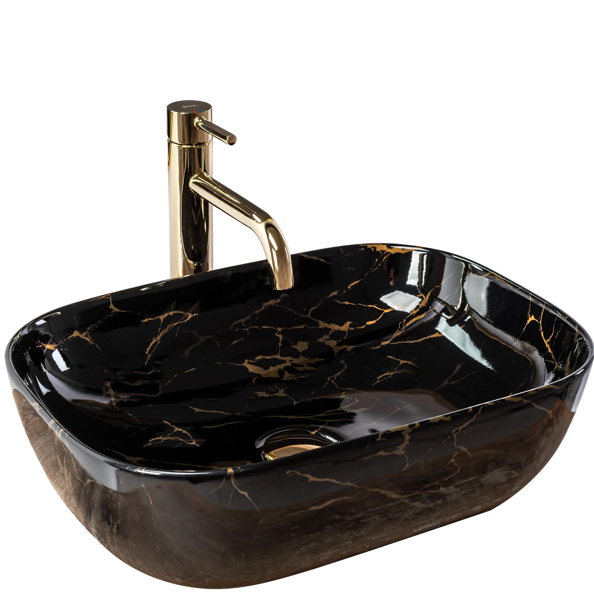REA bordmonteret håndvask BELINDA MARBLE SHINY Sort, 46,5x33x13,5cm