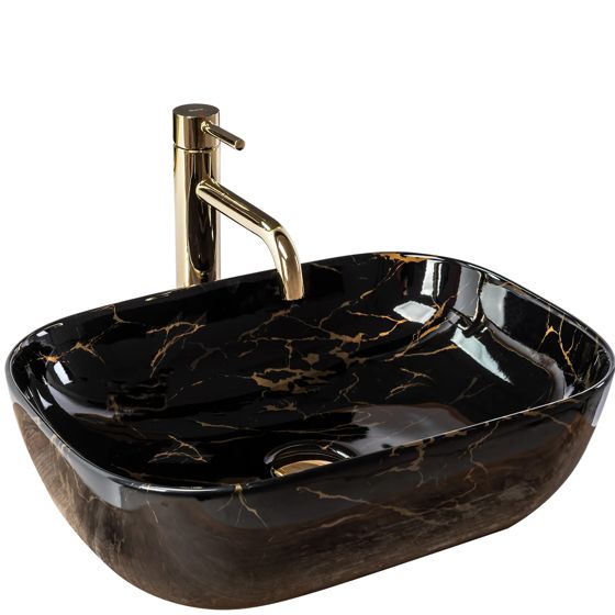REA bordmonteret håndvask BELINDA MARBLE SHINY Sort, 46,5x33x13,5cm