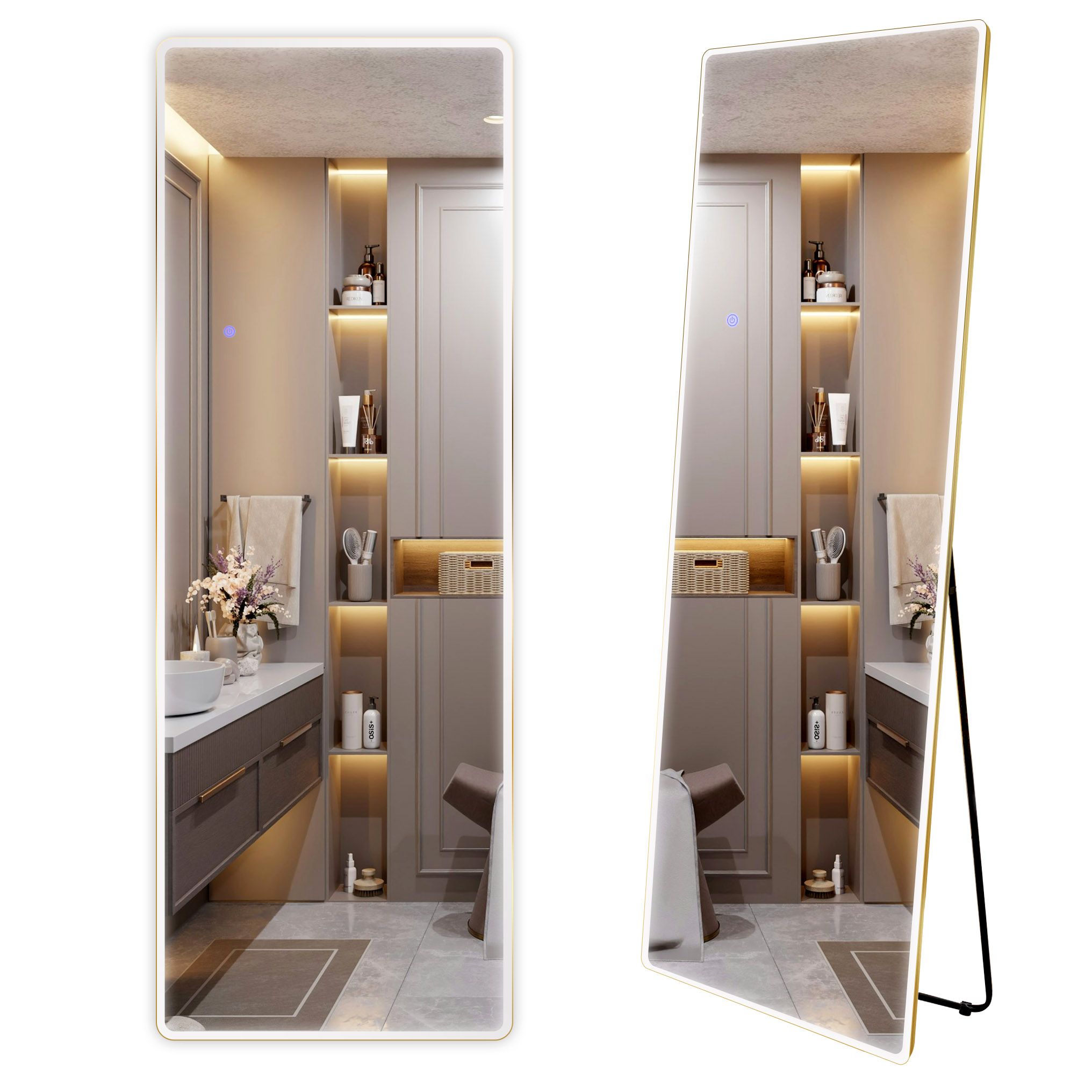 REA spejl CLASSICO 50x160 LED Børstet guld 2x50x160cm