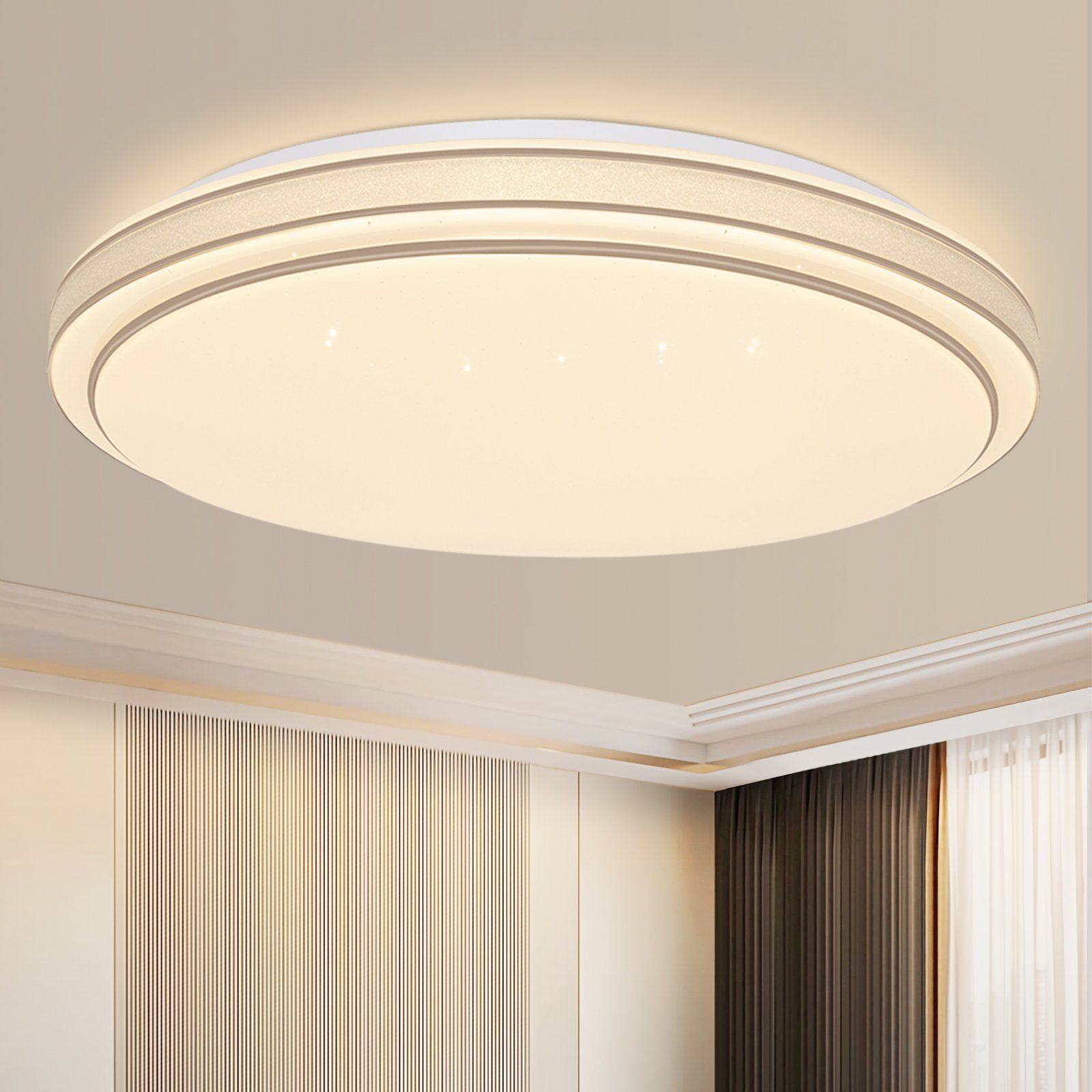 NETTLIFE LED - loftslampe, Ø 27 cm moderne, stjernehimmel soveværelseslampe, 12 W, varm hvid, rund pære. Køkkenlampe til entreen.