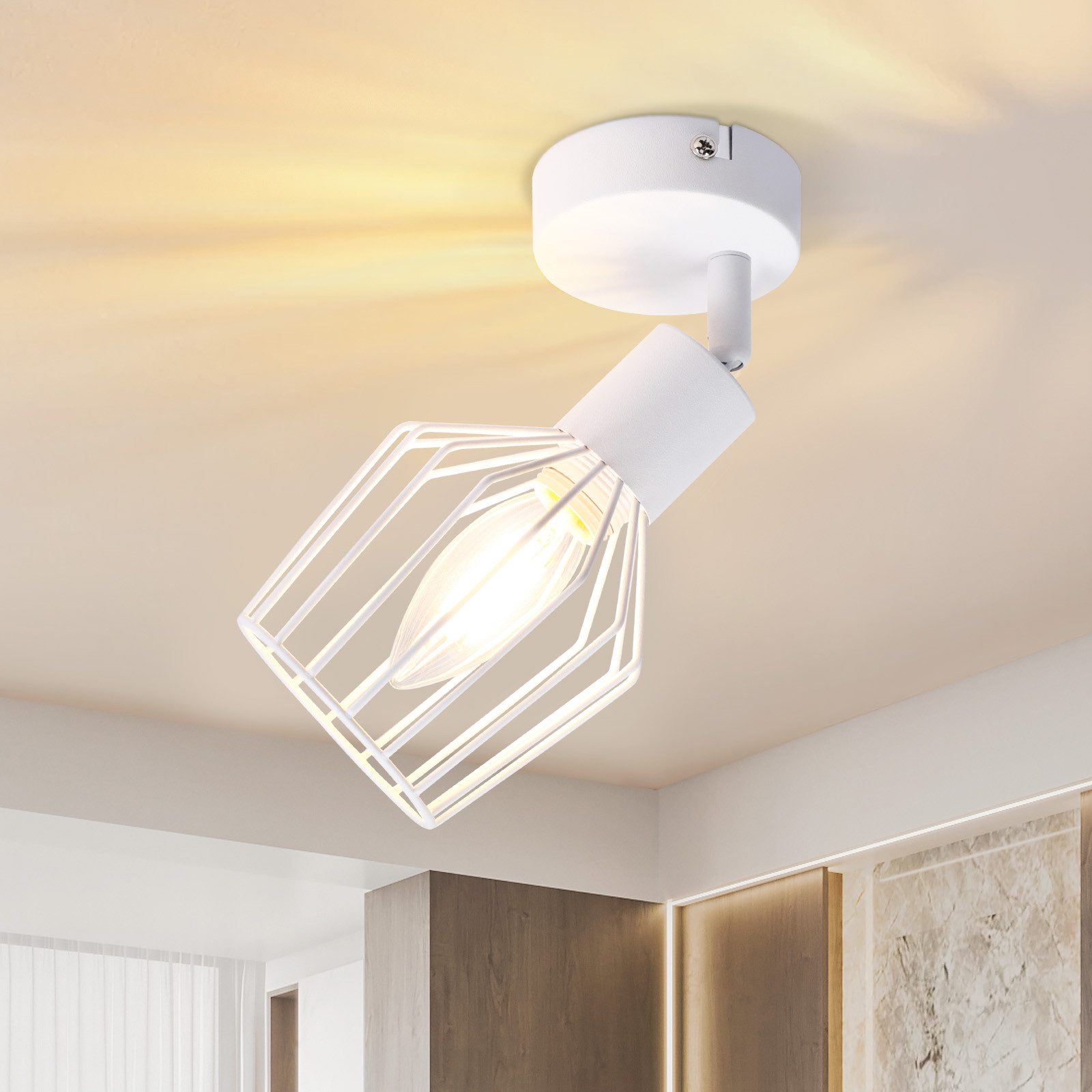 NETTLIFE E14 loftspotlight - metal, 350° drejelig industriel entrelampe, væglampe til entre og stue, hvid
