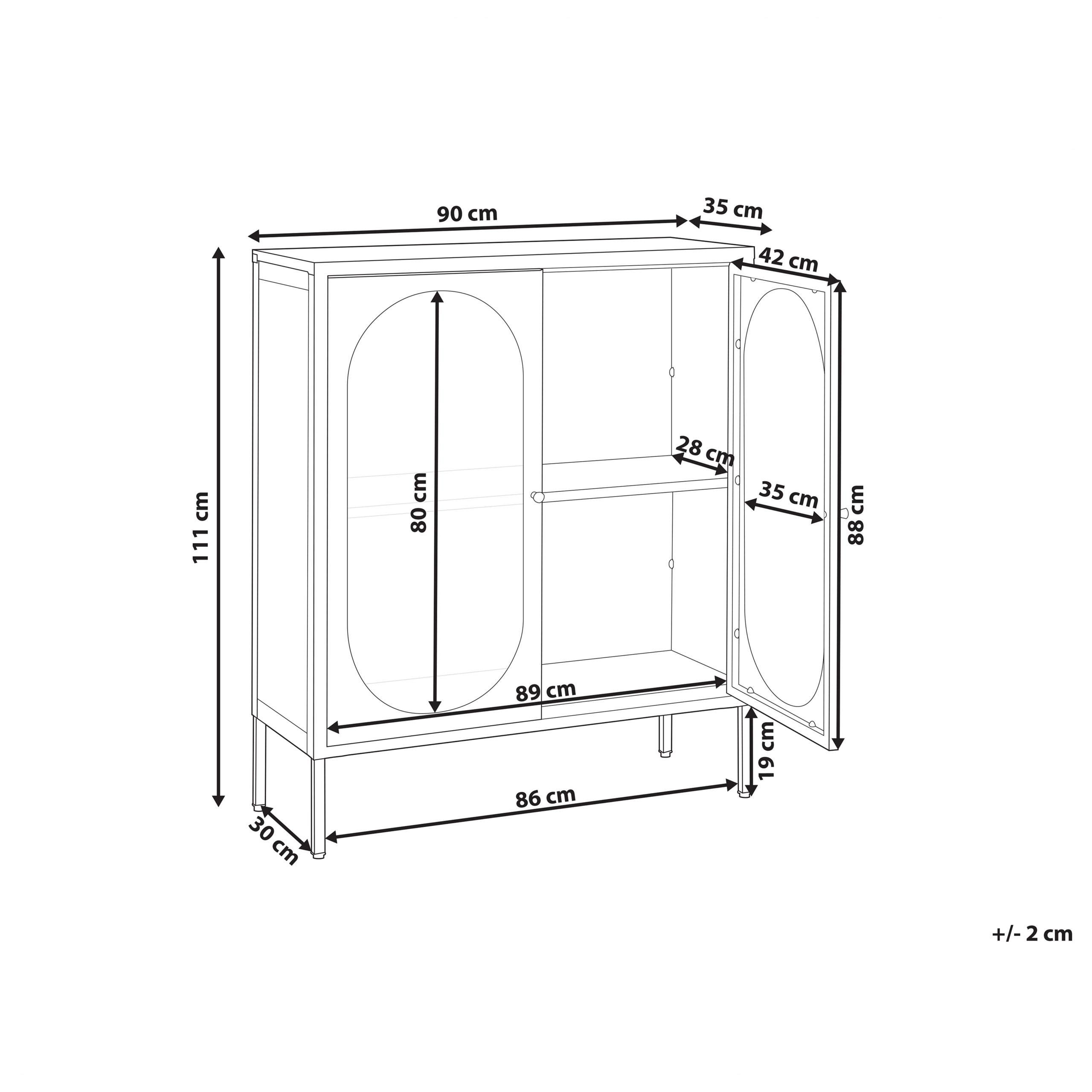 Glas vitrine skænk SARRE 90 cm Metal Sort