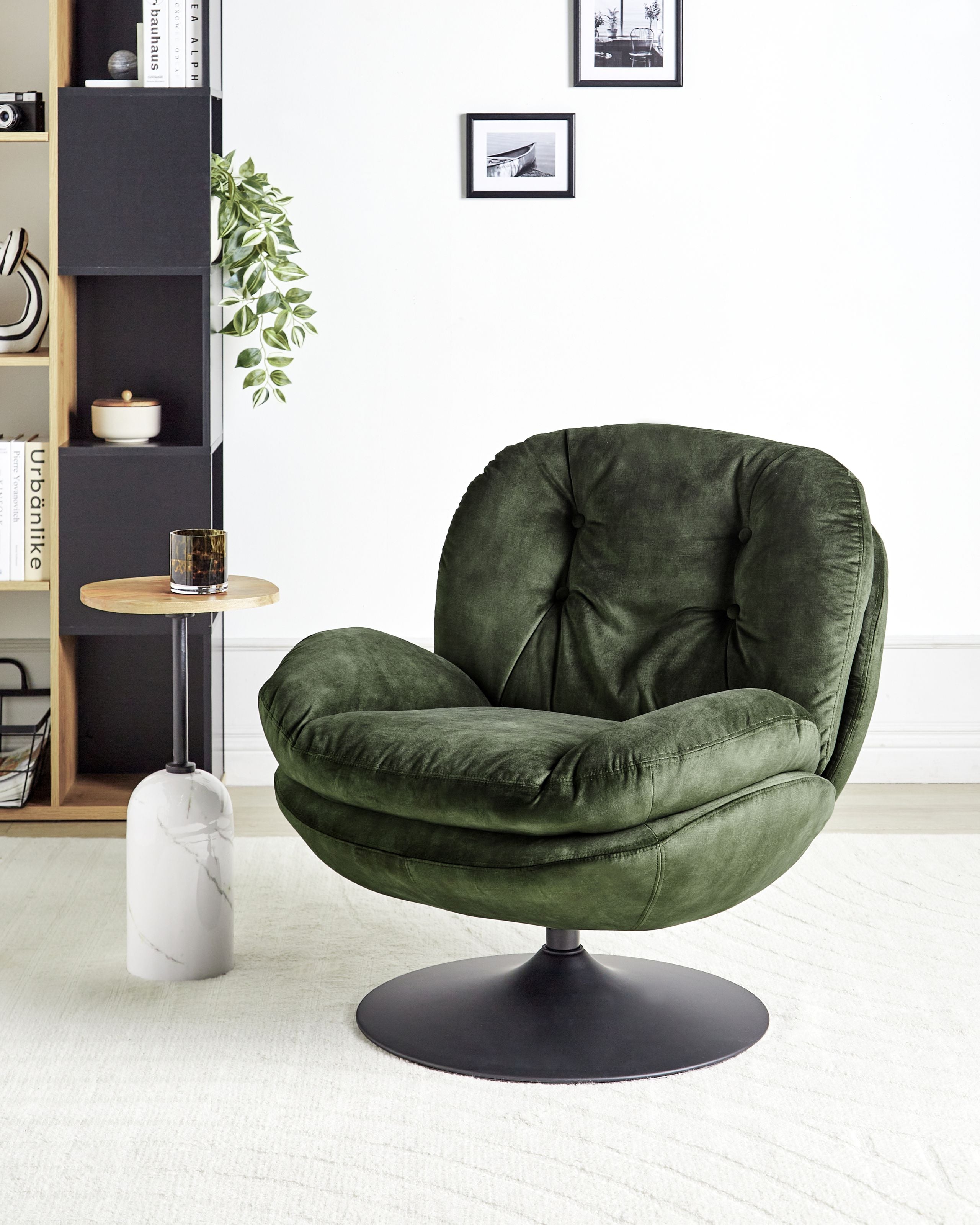 Lænestol med drejefod NOLVIK Velour Mørkegrøn