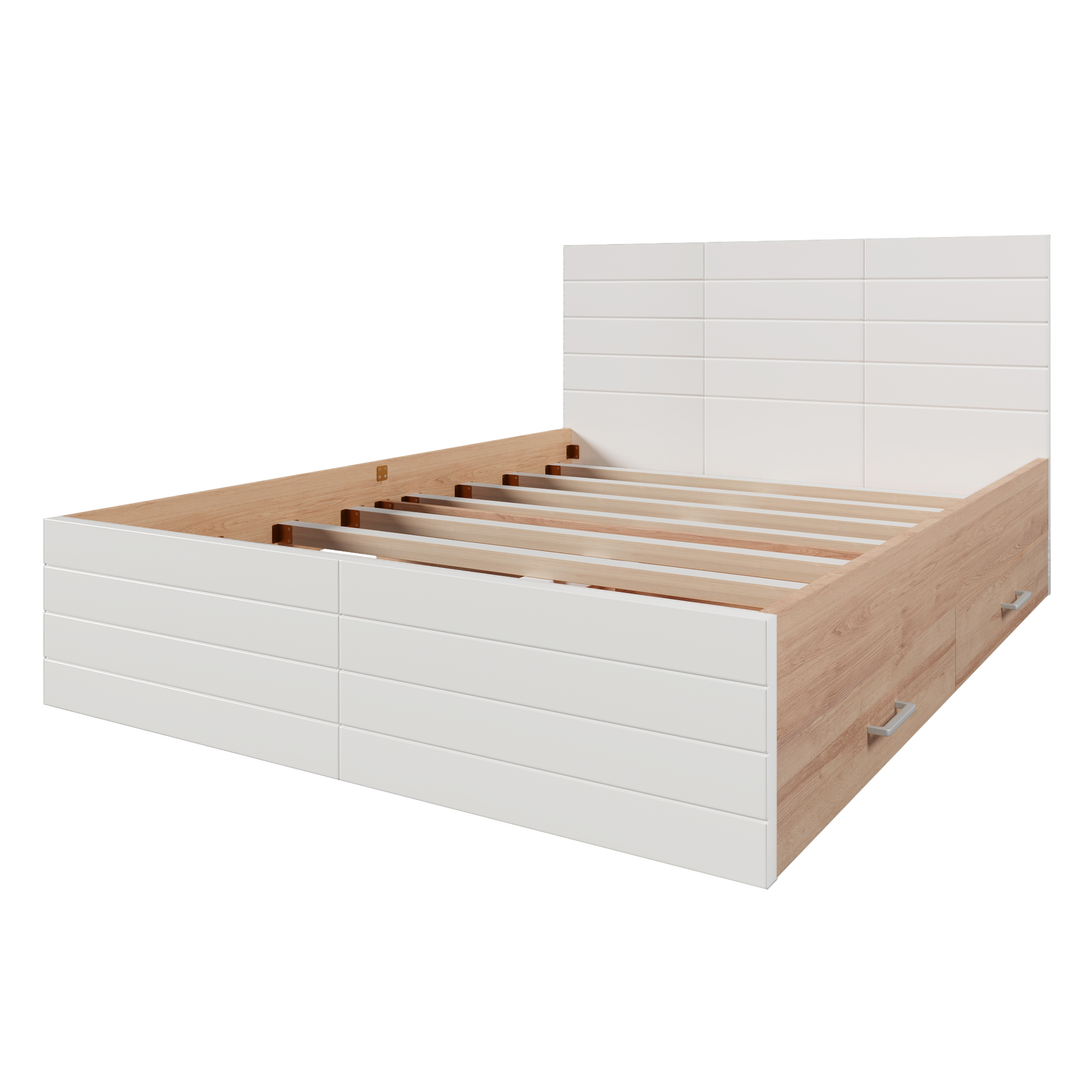 Dobbeltseng 140 x 200 cm, Eg + Hvid, 2 Skuffer