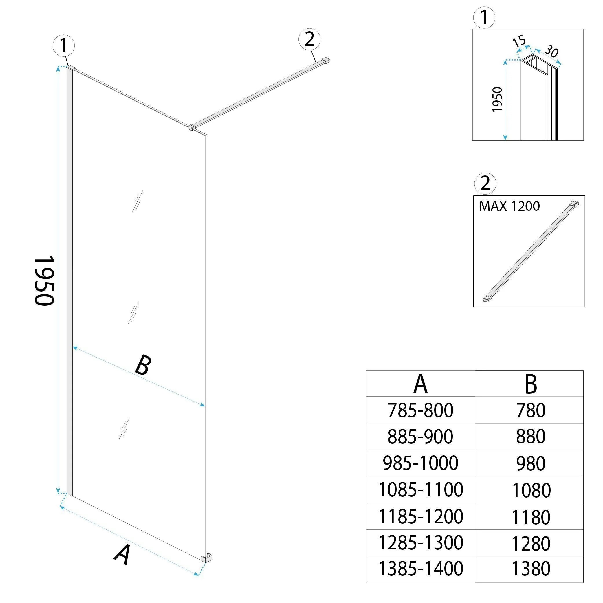 REA brusevæg Flexi Transparent 130 Guld, 120x130x195cm