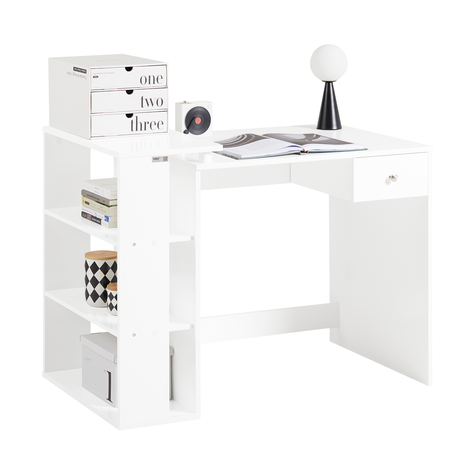 SoBuy lille skrivebord, Skrivebord, Skrivebord med skuffer FWT35-W