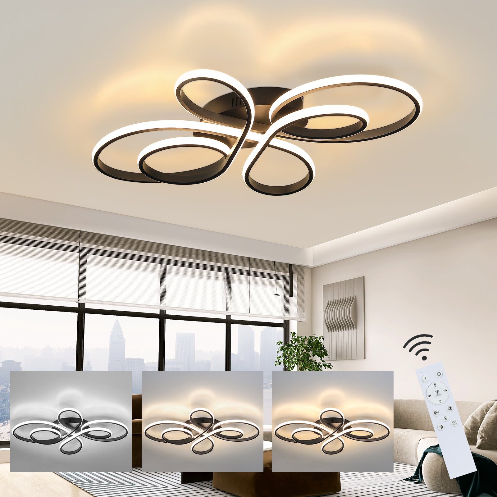 NETTLIFE LED loftlampe med fjernbetjening 80 cm, sort, 78W