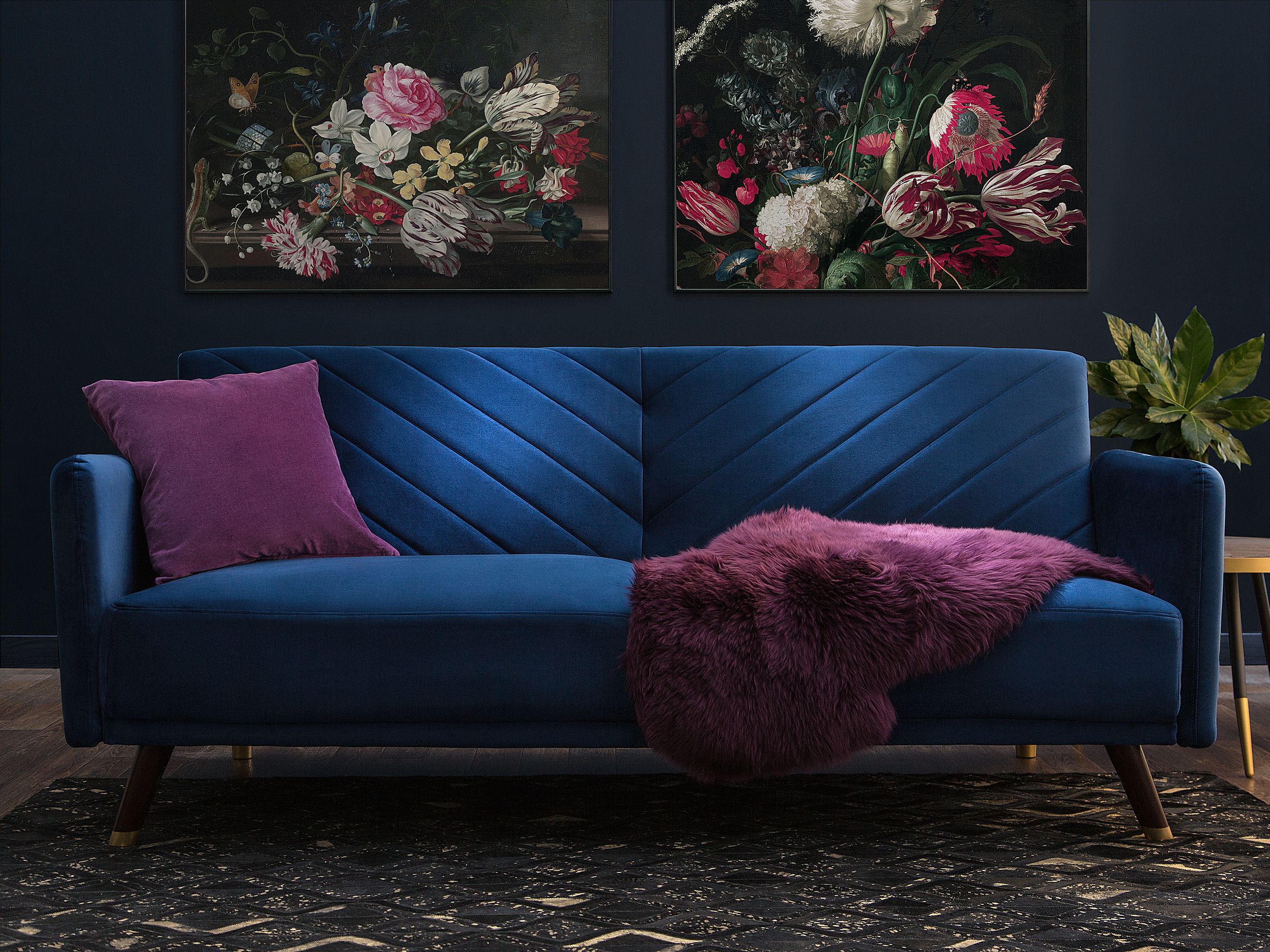 Sovesofa 3 personers SENJA Velour Navy Blå