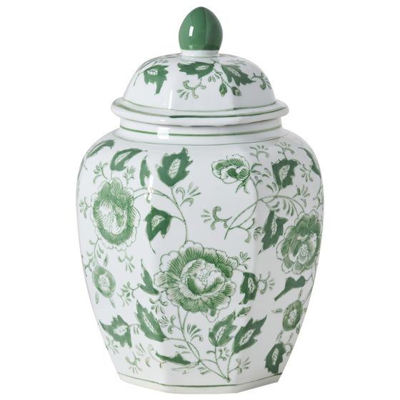 Vase med låg FERROL 29 cm Porcelæn Hvid/ Grøn