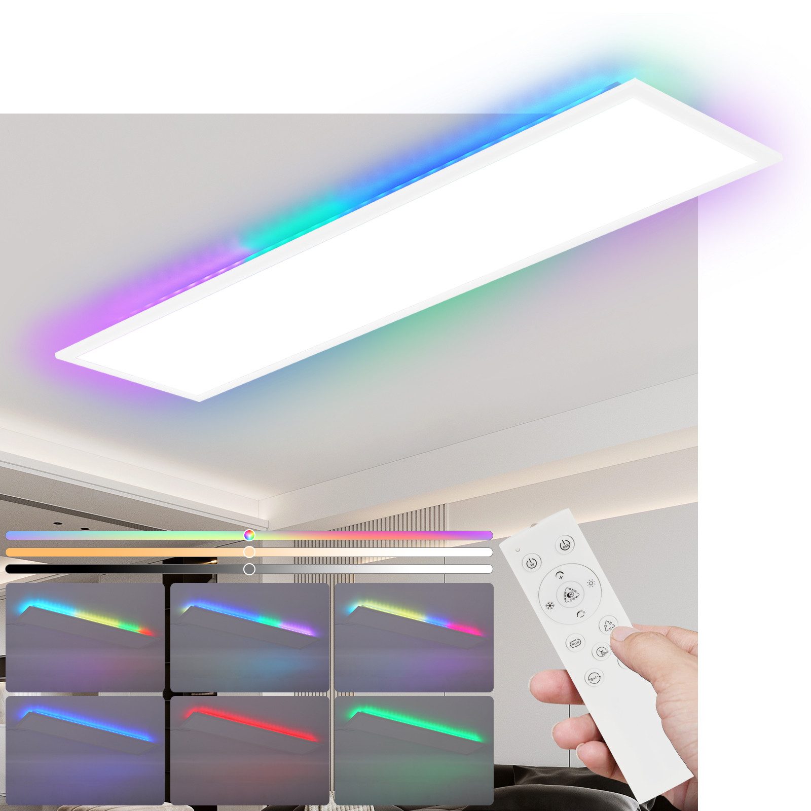 NETTLIFE LED - panel 100 x 25 cm - Dæmpbar loftlampe, RGB - baggrundsbelysning, 24W, Varm hvid, Neutral hvid