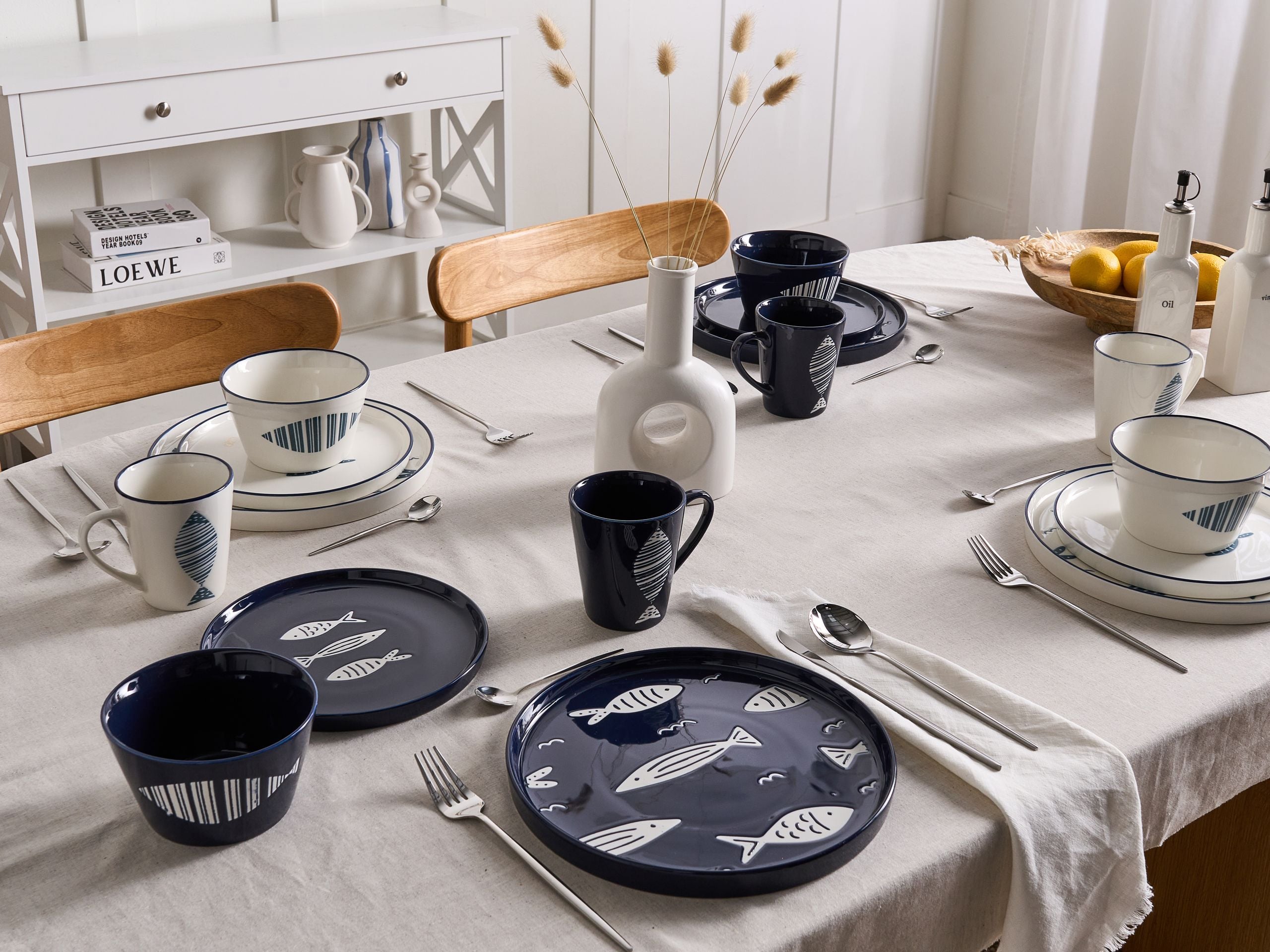 Sæt med 16 stykker spisestel TAMARIND Porcelæn Hvid/blå