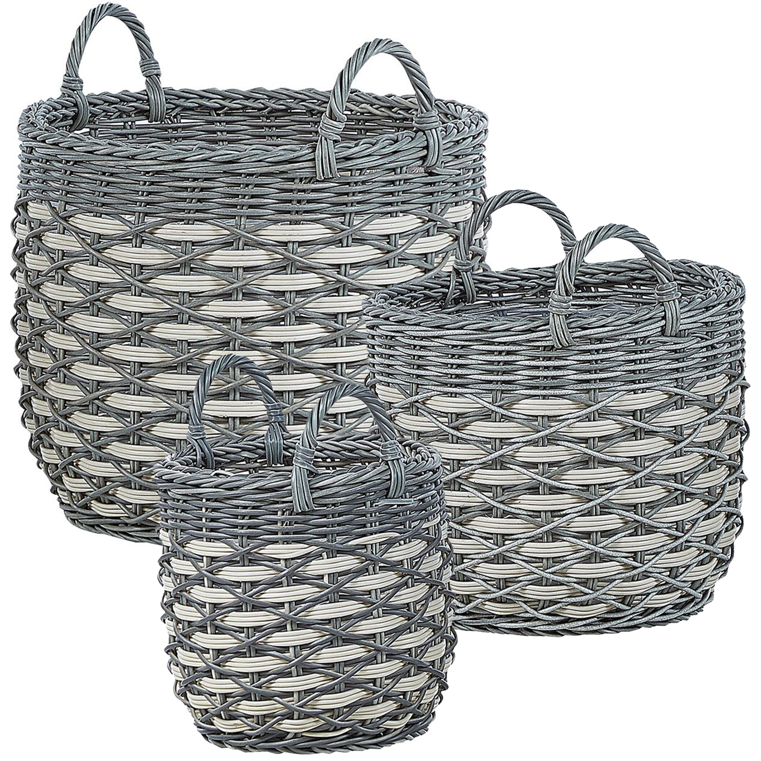 Sæt af 3 flet kurve til planter GEFIRA 31/39/49 cm PE-rattan Grå