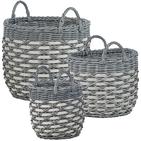 Sæt af 3 flet kurve til planter GEFIRA 31/39/49 cm PE-rattan Grå