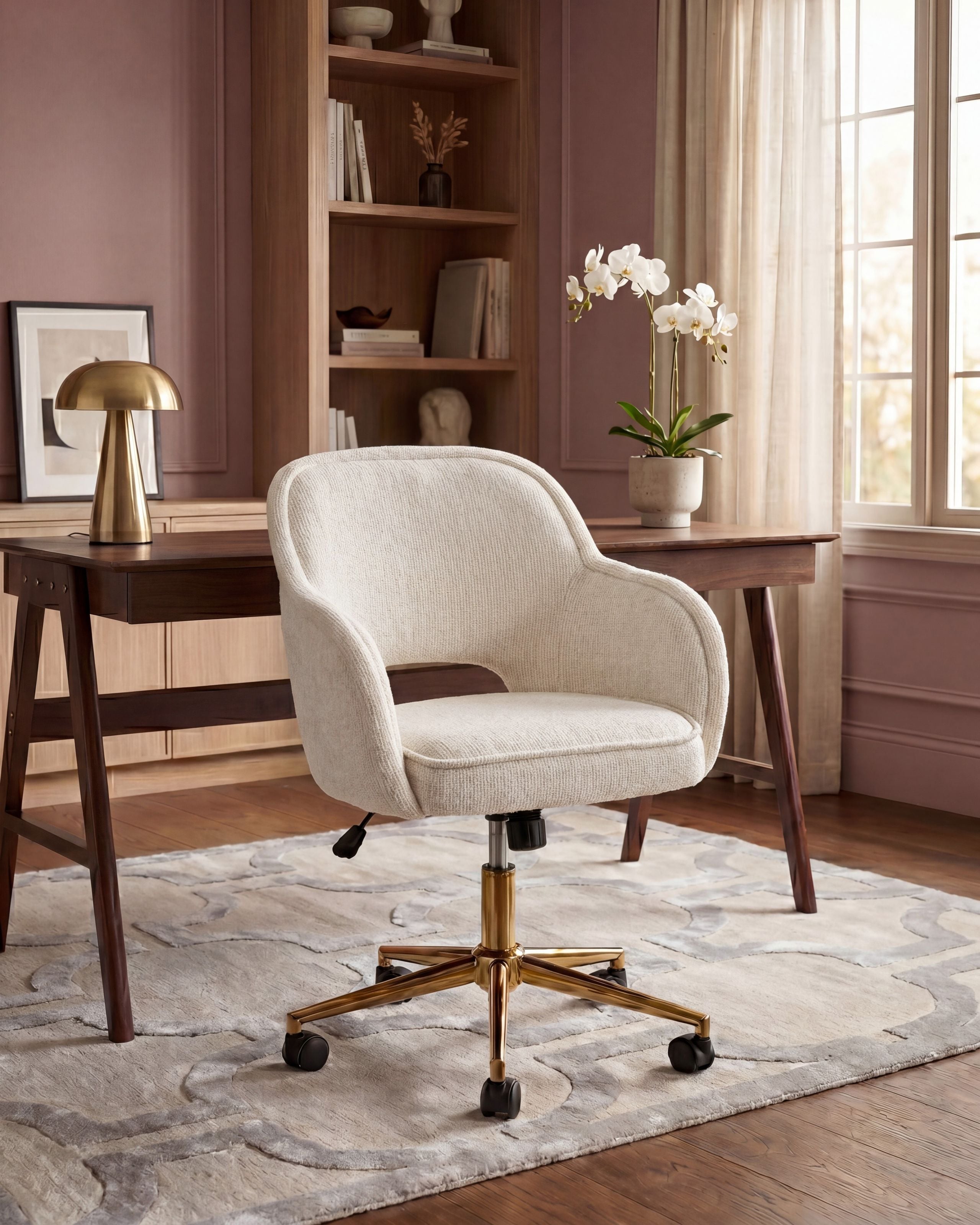 Skrivebordsstol EMBER Chenille Cremehvid