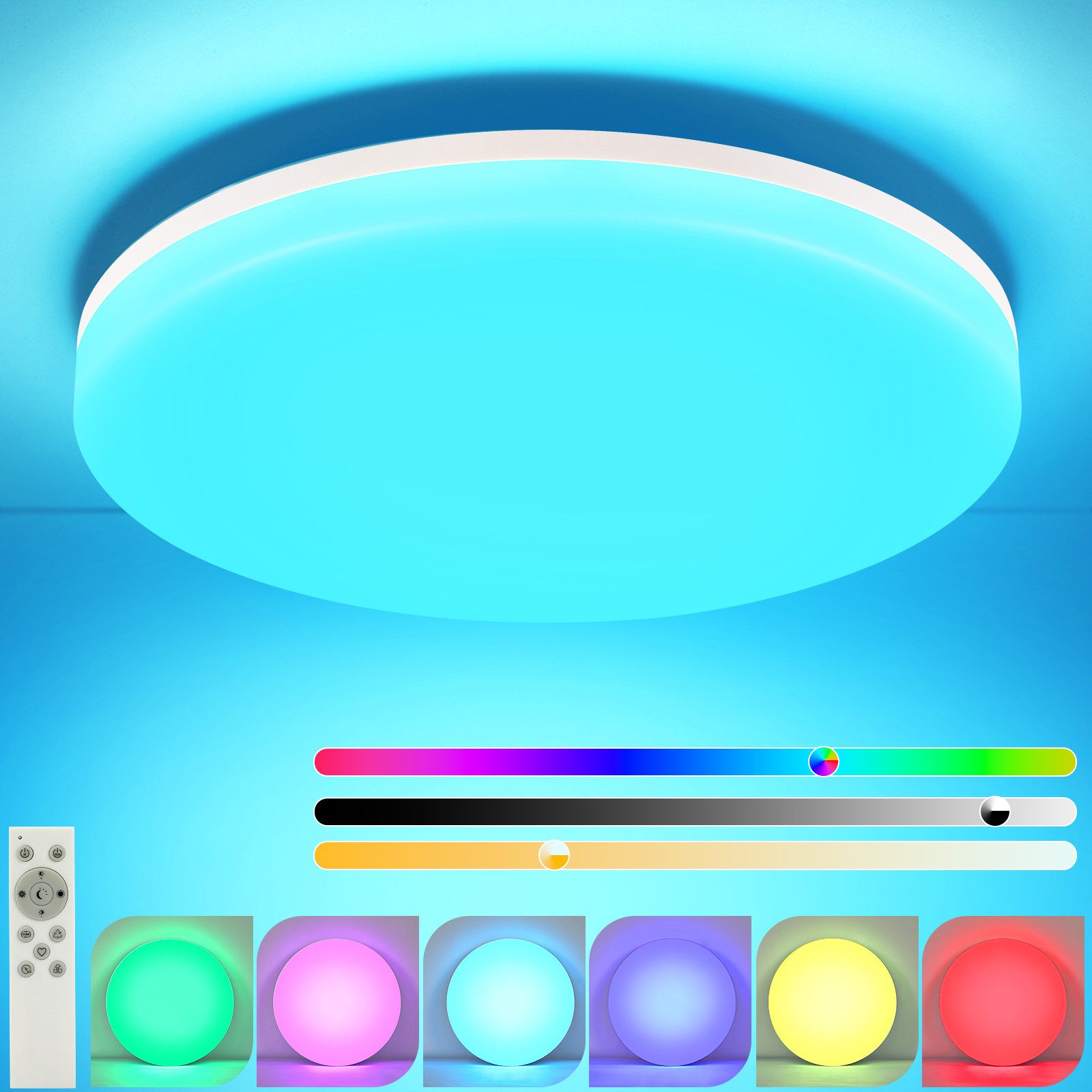 NETTLIFE LED loftlampe, Ø 28 cm Soveværelseslampe med fjernbetjening, 24W, RGB Køkkenlampe Badeværelseslampe flad, IP54