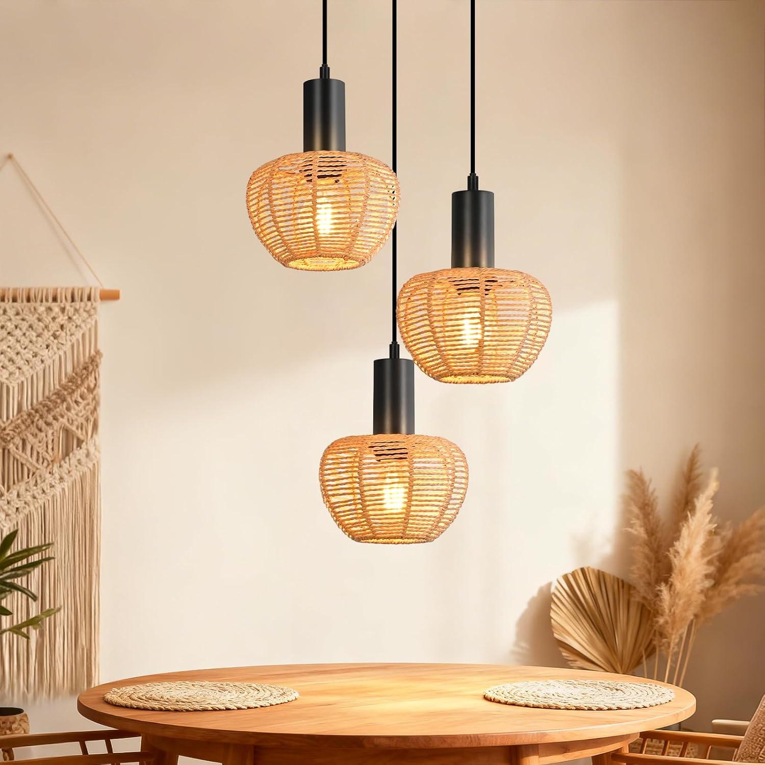 NETTLIFE pendellampe retro boheme rattan pendellampe, 3 lyskilder E27