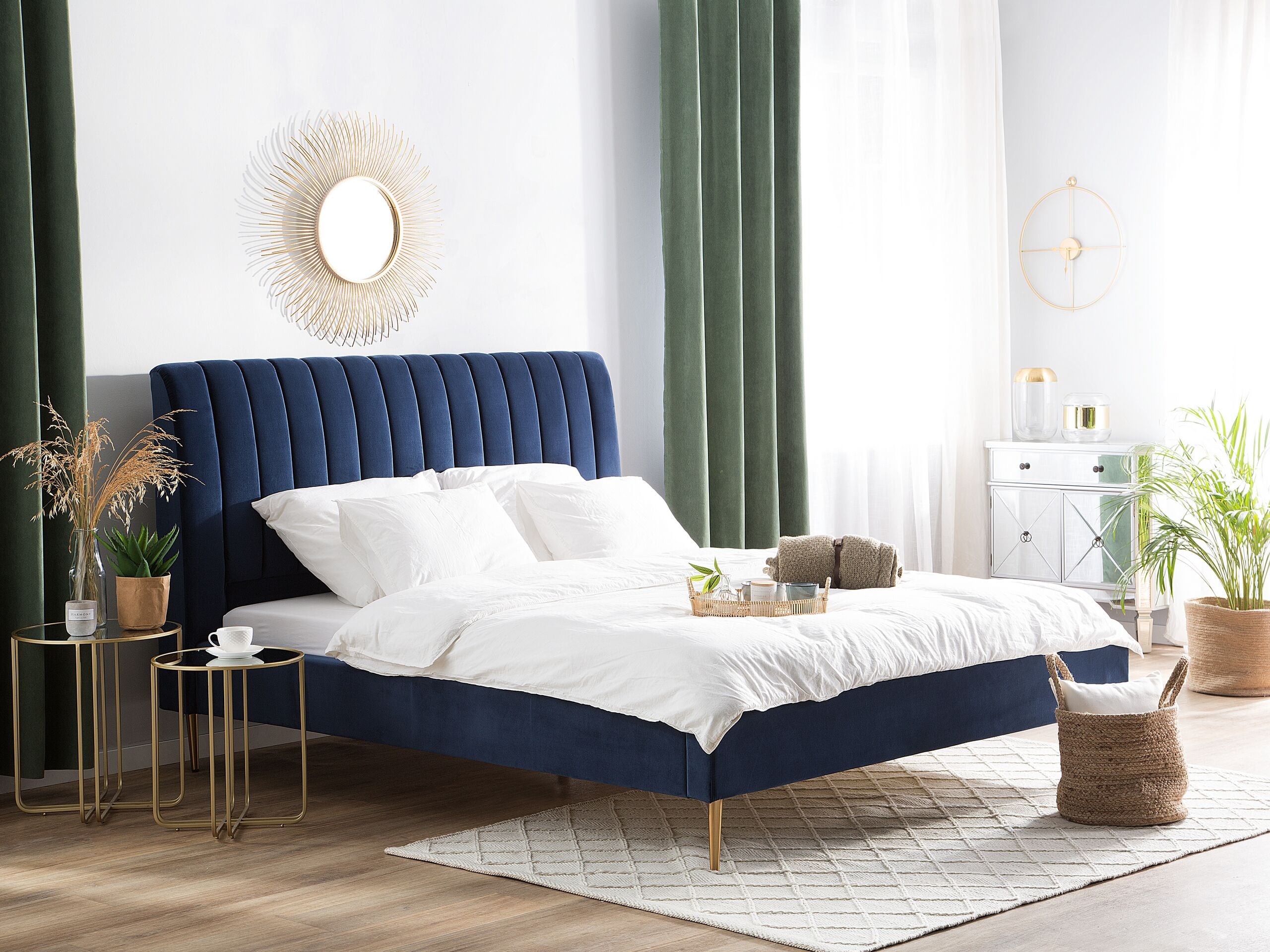 Seng Velour MARVILLE 180 x 200 cm Navy Blå