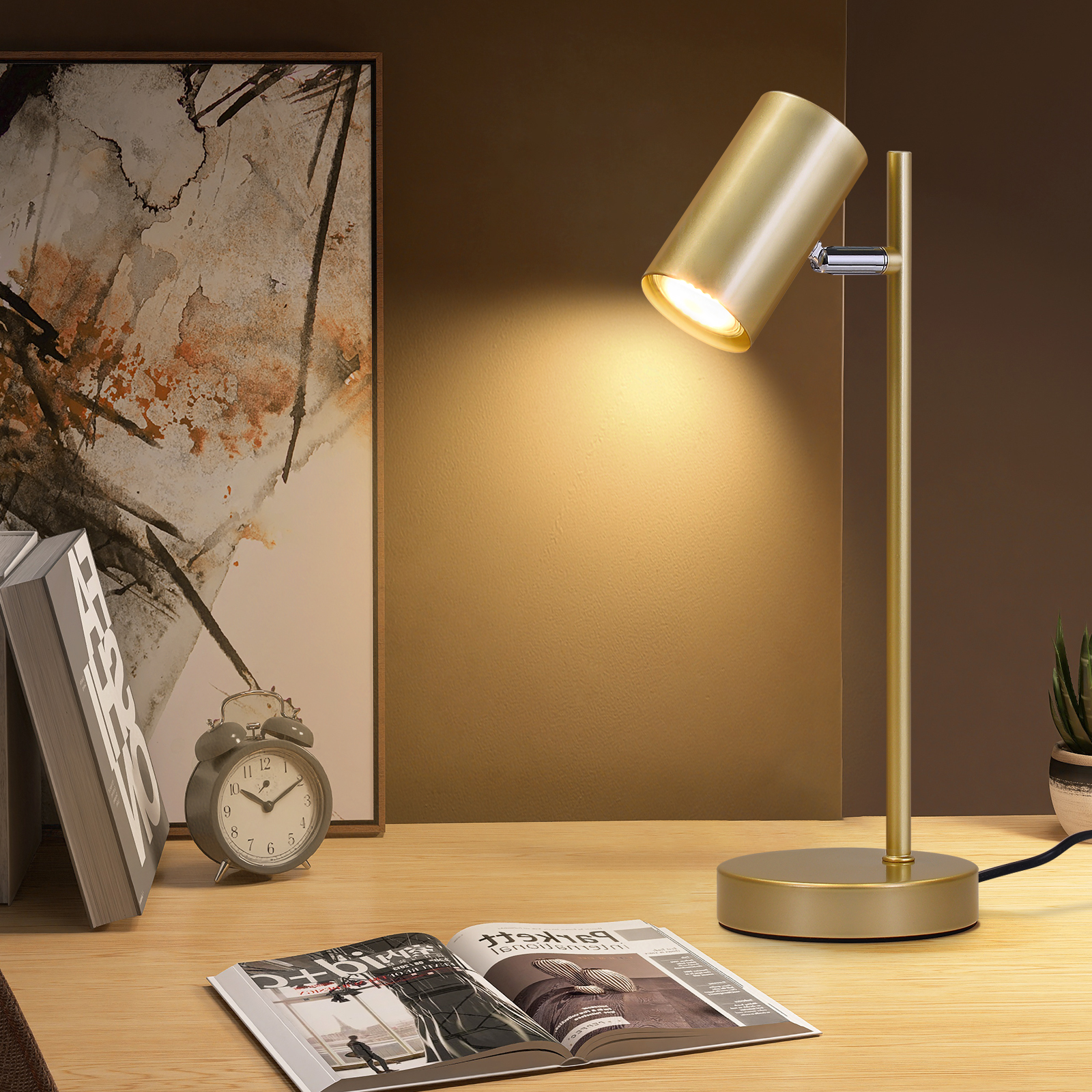 NETTLIFE Natbordslampe, Stue, Bordlampe Gylden Roterende, 350° GU10 Gylden, metallisk, bordlampe