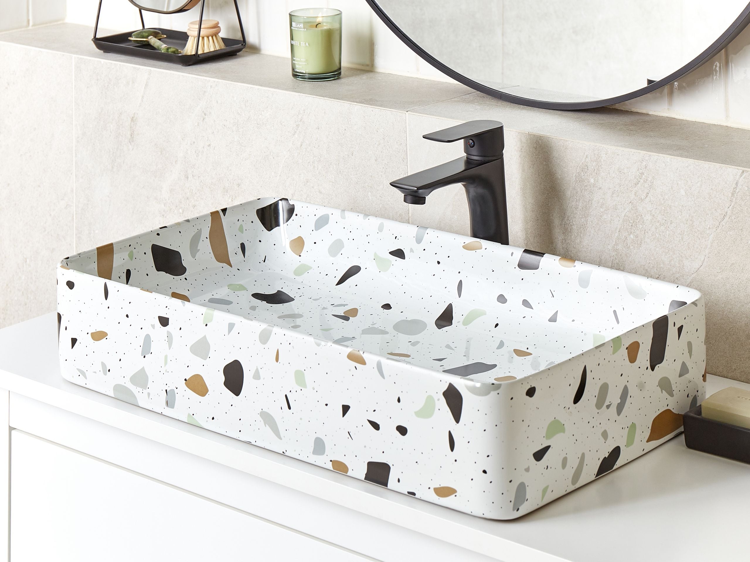 Vask til bordplade NULES 61 x 35 cm Keramik Terrazzo effekt Hvid
