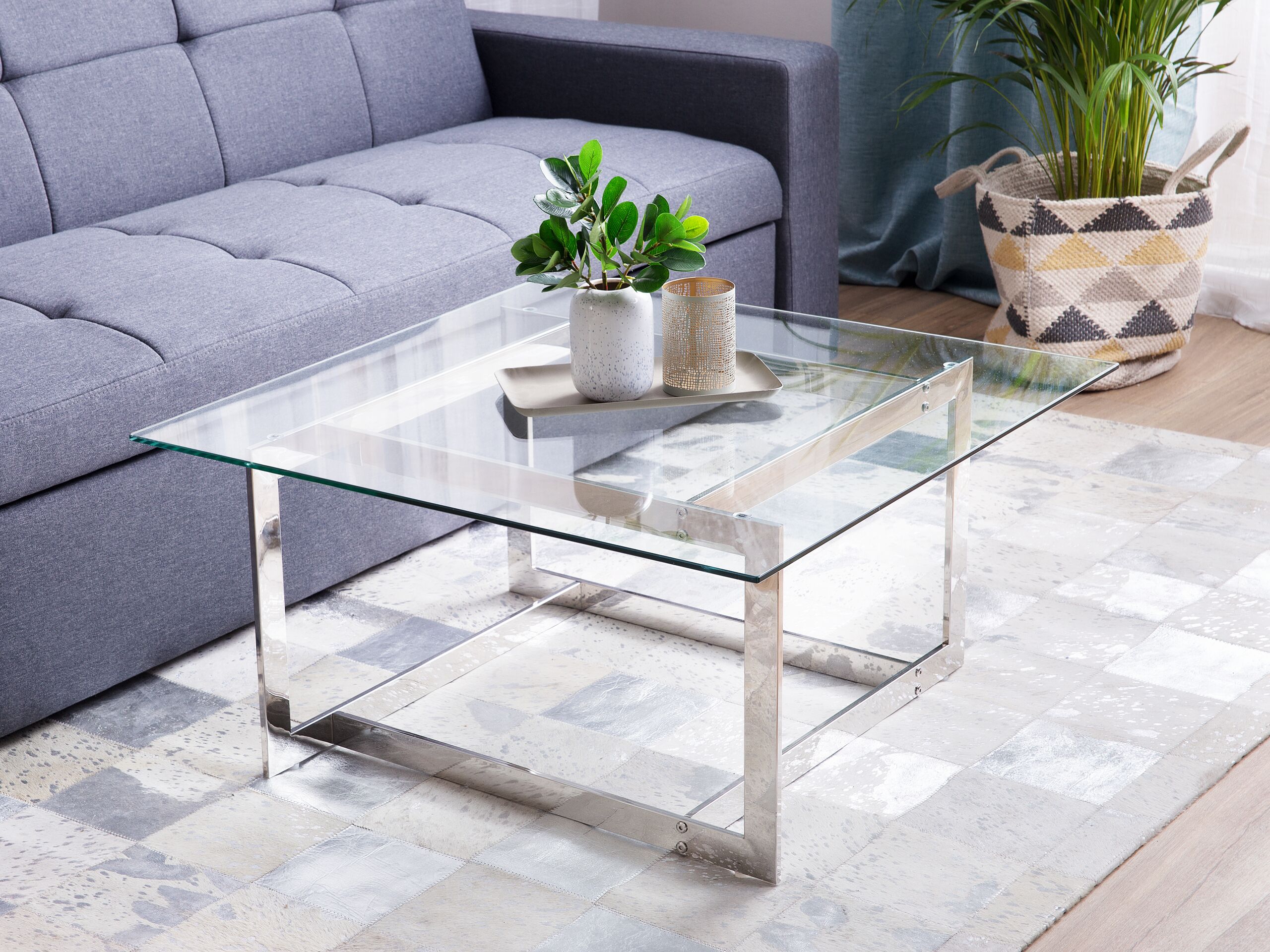 Sofabord CRYSTAL Hærdet glas Sølv