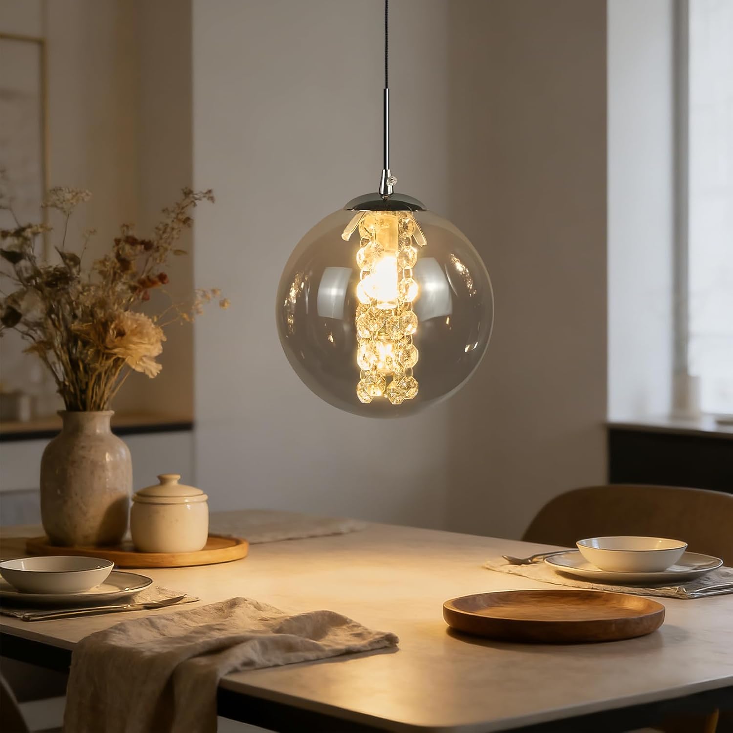 Nettlife moderne pendellampe, røggråt glas G9, justerbar højde 120 cm lysekrone til spisebord, soveværelse, køkken, bar