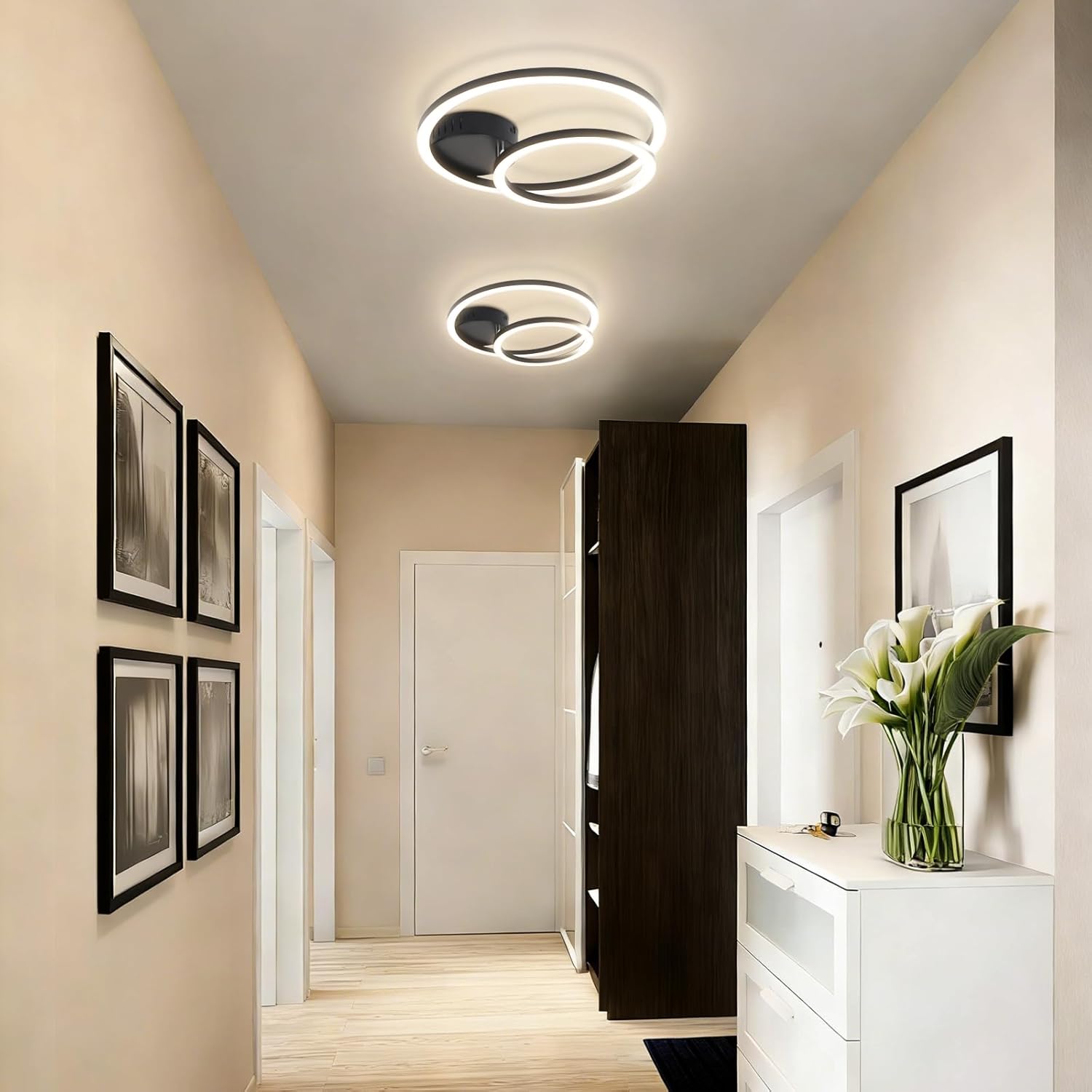 NETTLIFE Moderne LED loftslampe sort 40 cm 23 W 2-ring design 4000K Neutral hvid Loftslampe til soveværelse og entré