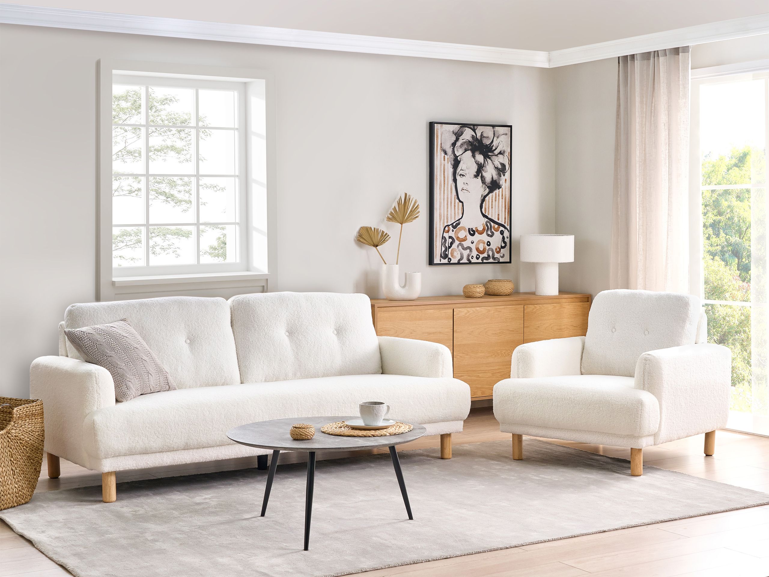 Sofa 3 personers TUVE Boucle Hvid