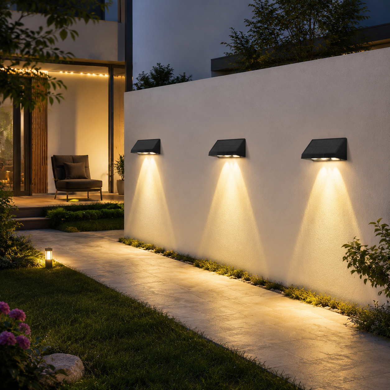 NETTLIFE Solcelledrevne udendørslamper 2 stk. LED udendørs væglamper varm hvid 3000K
