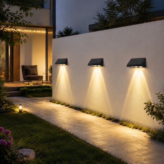NETTLIFE Solcelledrevne udendørslamper 2 stk. LED udendørs væglamper varm hvid 3000K