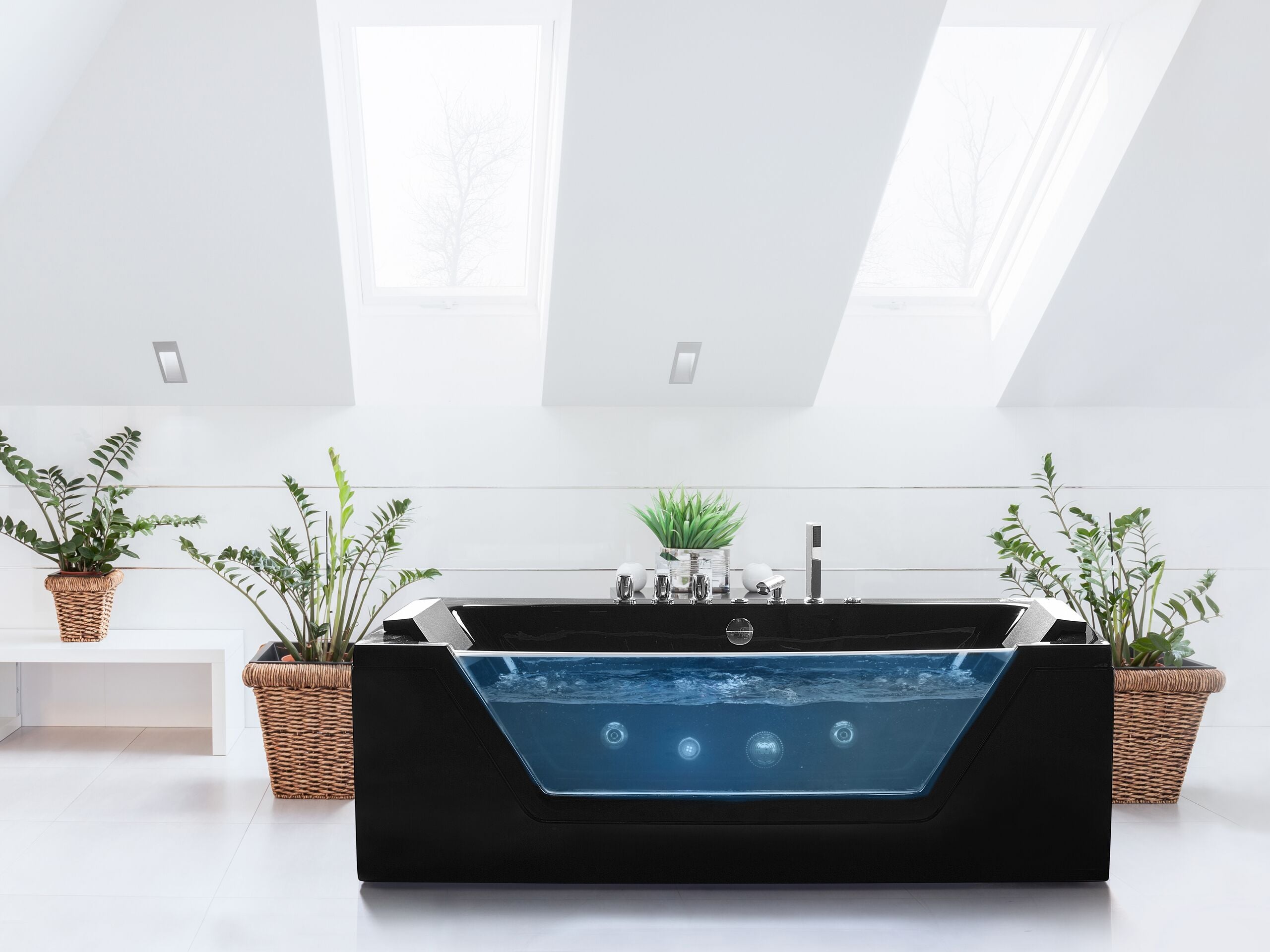Hjørne-boblebad med LED SAMANA 162 x 76 cm Sort