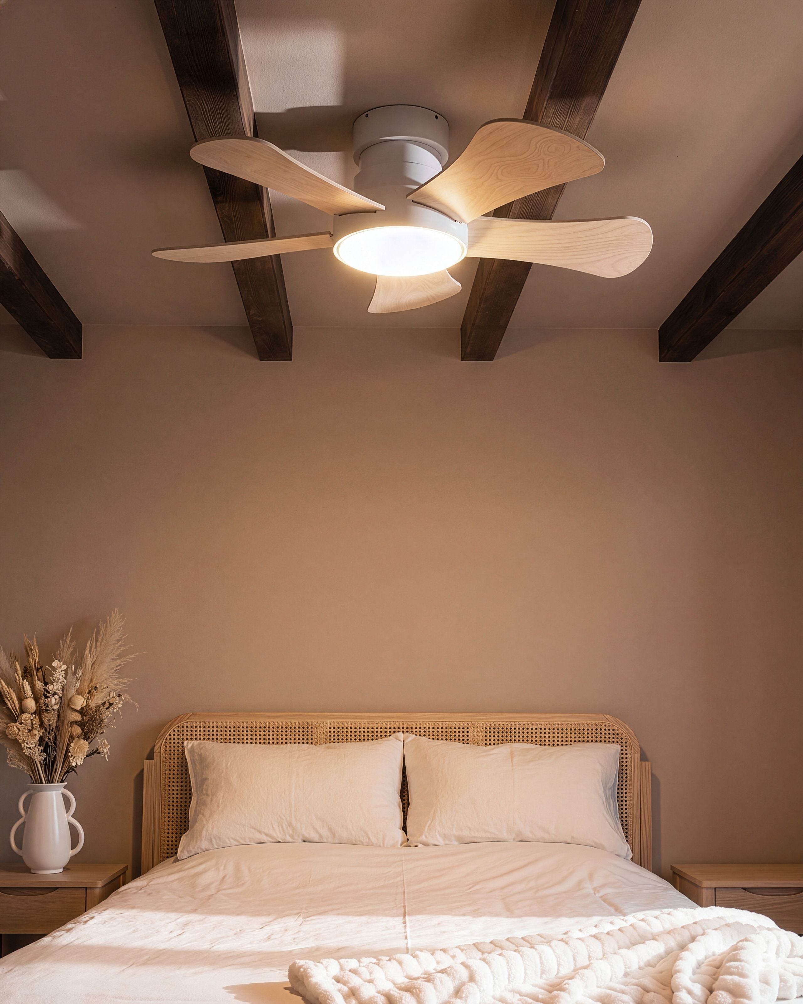 Ventilator med lys BIVENS Med fjernbetjening LED Lys Beige