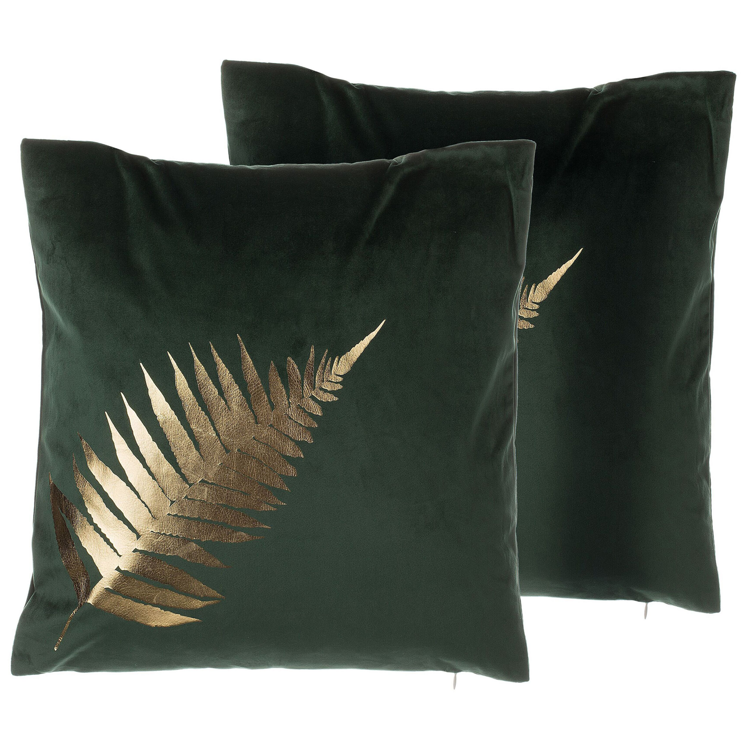 Sæt af 2 pyntepuder FERN 45 x 45 cm Velour Mørkegrøn Plante mønster