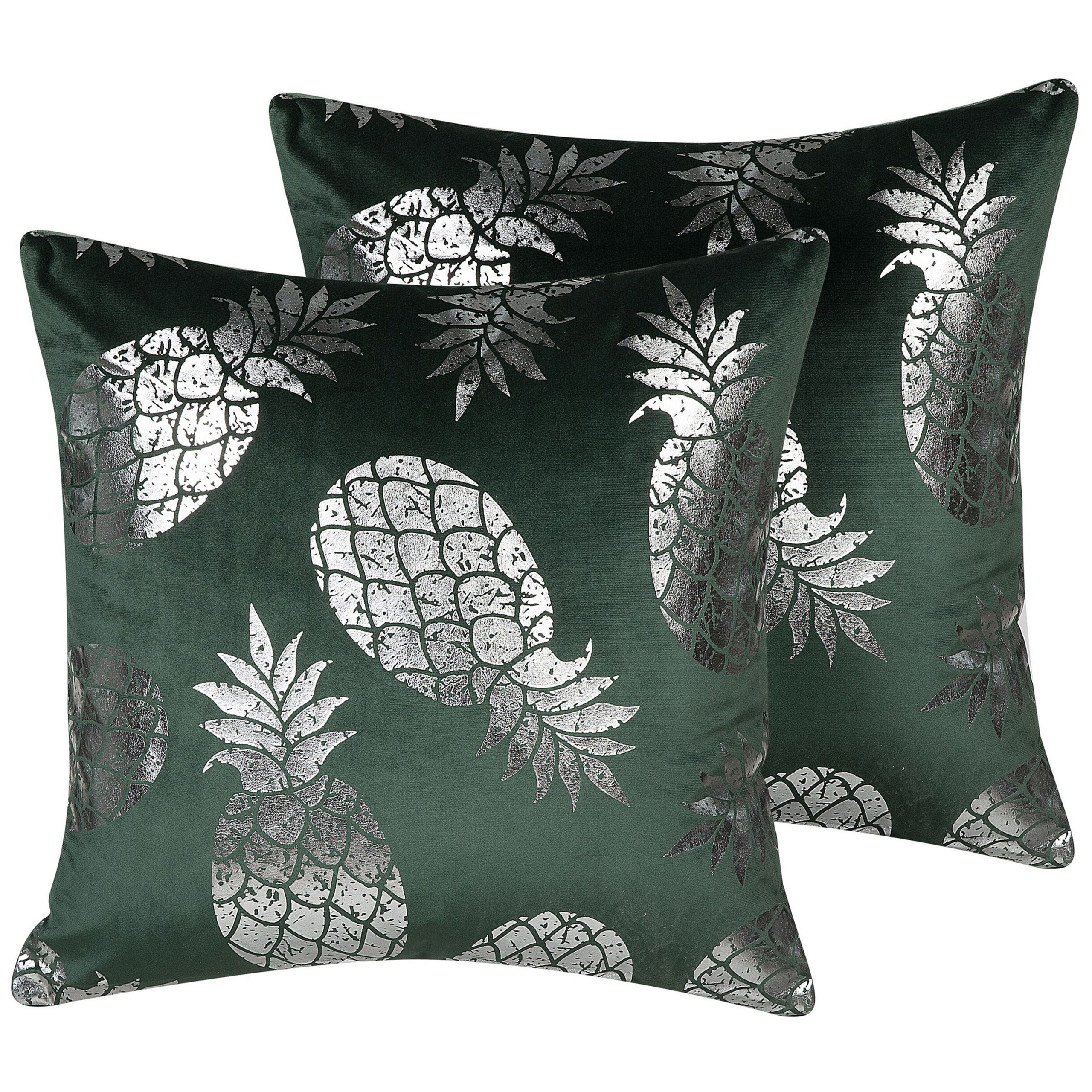 Sæt af 2 pyntepuder ASTILBE 45 x 45 cm Velour Mørkegrøn Plante mønster