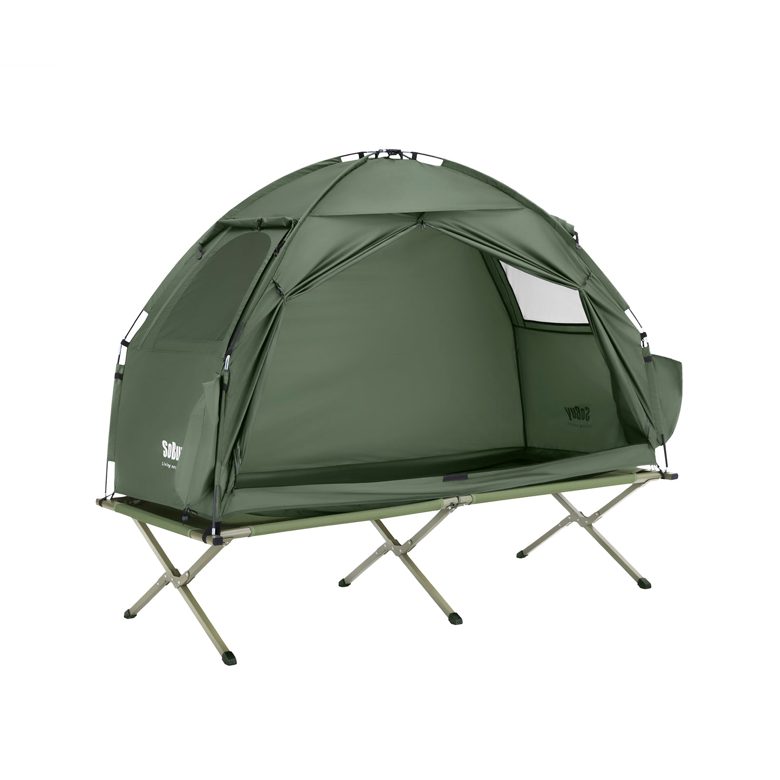 SoBuy Campingseng Udendørs campingtelt med lampekrog og skolommer 3-i-1-telt til 1 person Praktisk 193x86x160 cm OGS32-II-GR