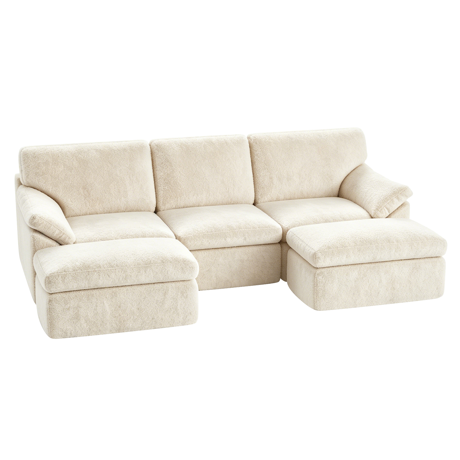 Modulsofa 5 personer U formet cloud sofa blødt fløjl fleksibelt design stue Beige