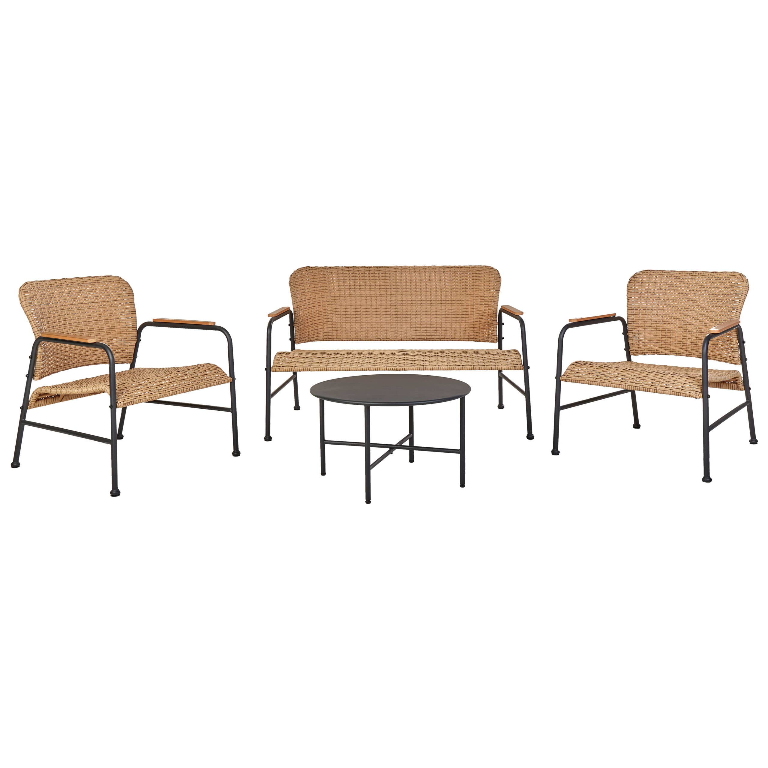Loungesæt med bord 4 personers OFANTO PE-rattan Naturlig