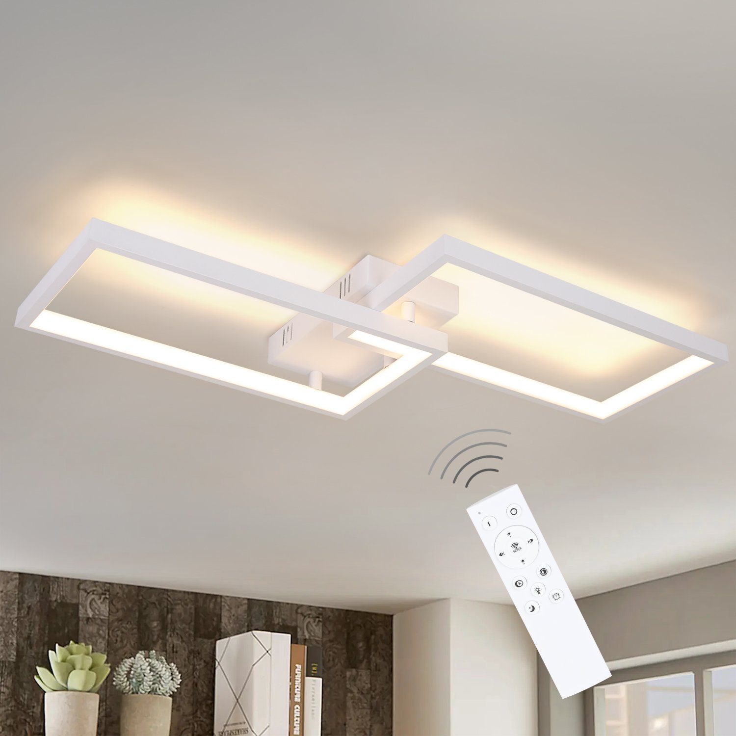 NETTLIFE dæmpbar 40W LED loftlampe i metal, hvid, moderne med fjernbetjening, egnet til køkken, stue og soveværelse