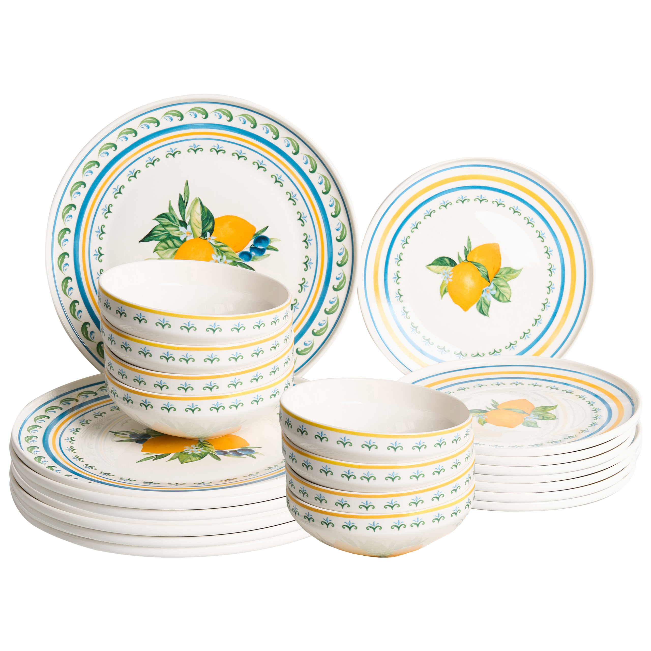 Sæt med 24 stykker service TARRAGON Porcelæn Hvid/ Grøn